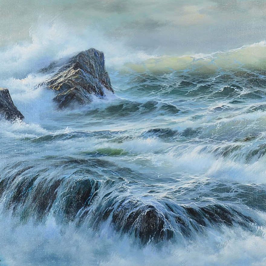 June Nelson Oil Painting on Canvas of a Seascape