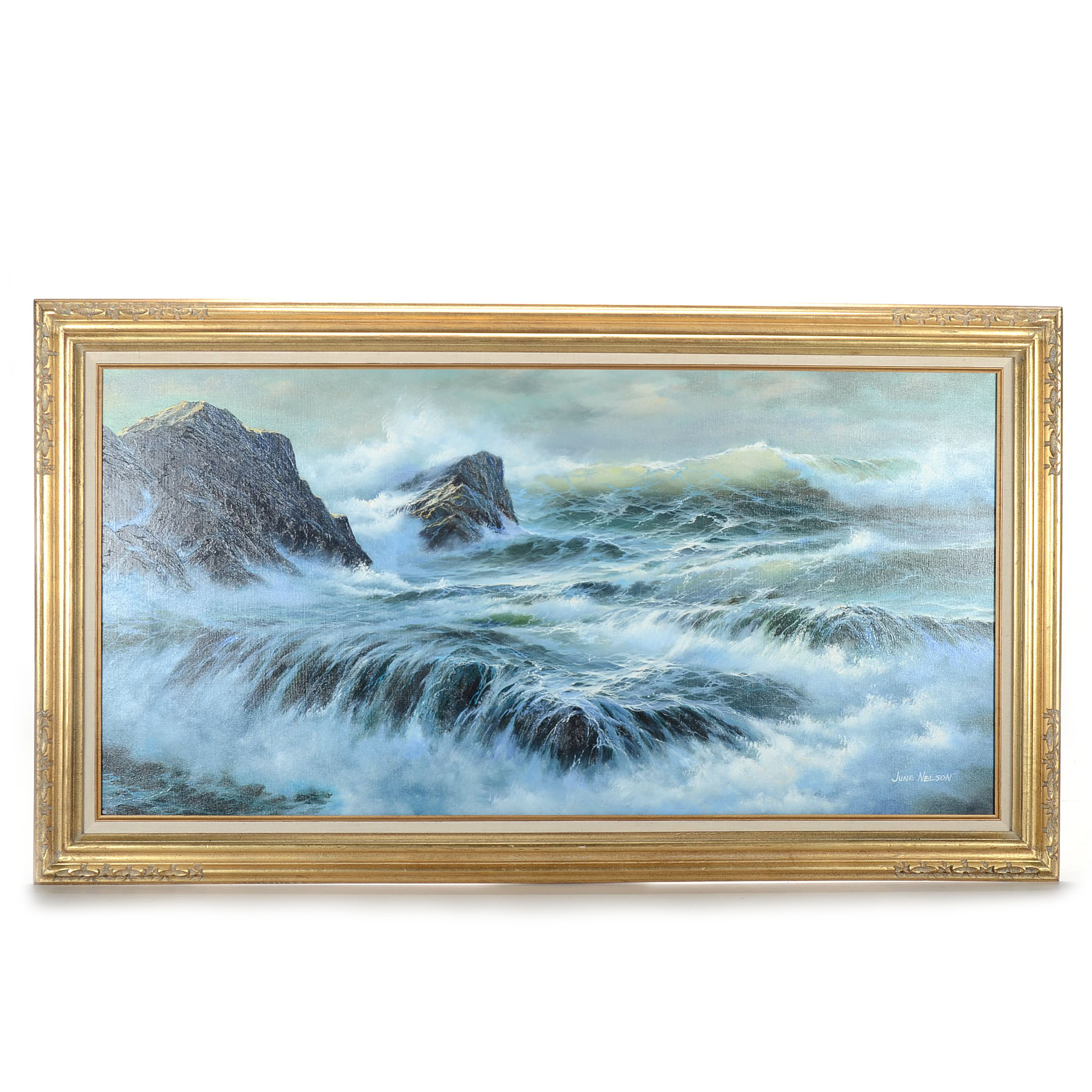 June Nelson Oil Painting on Canvas of a Seascape