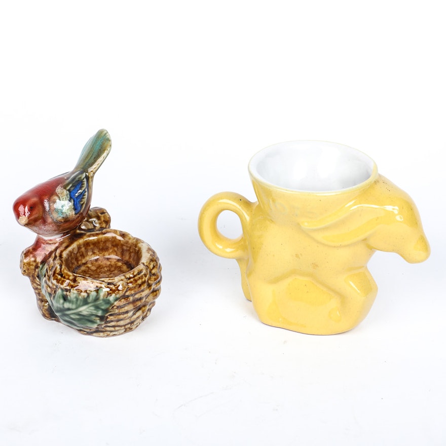 Pair of Vintage Ceramic Animal Figurines Including Frankoma "Donkey" Cup