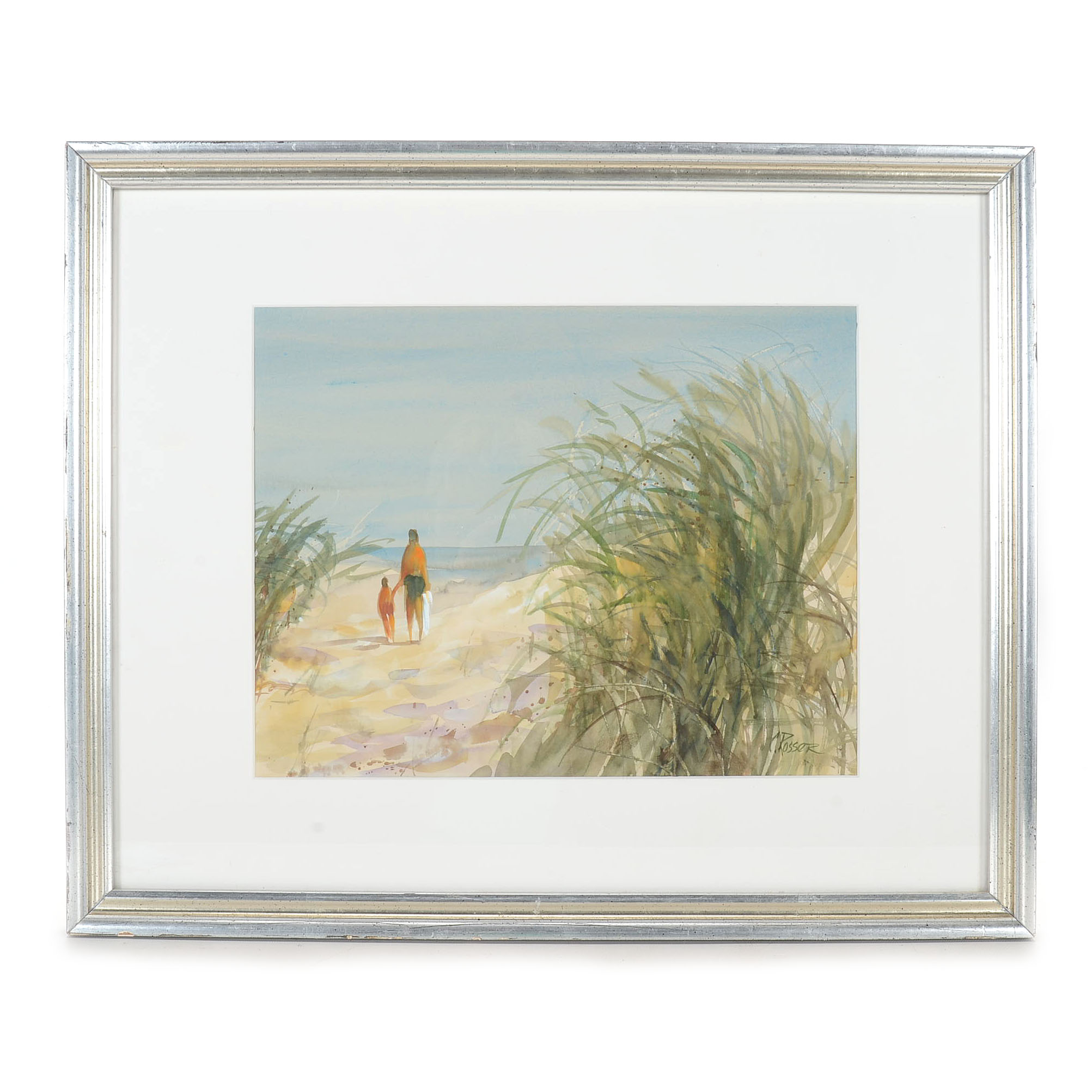 Curtis Rosser Watercolor of Figures on the Beach