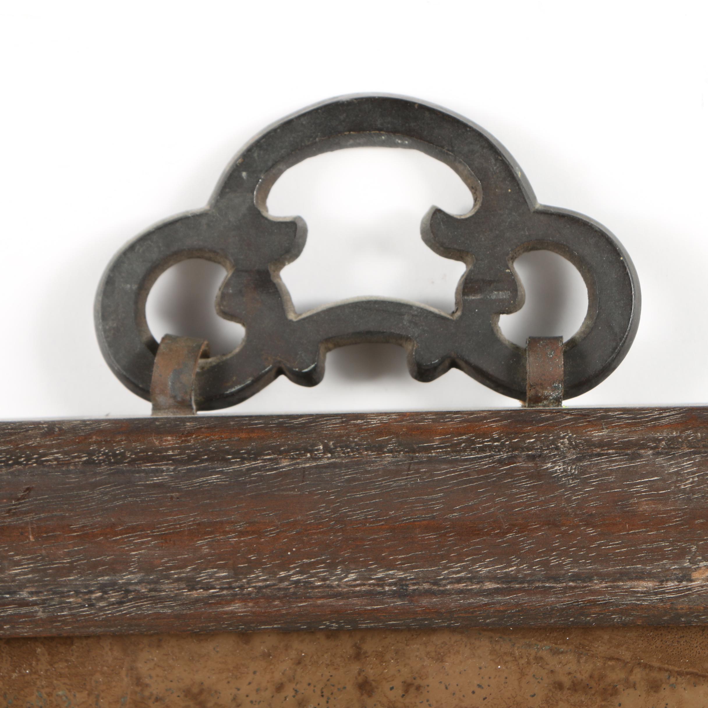 Vintage Chinese-Inspired Reverse Painting on Glass of Seated Figure with Bull