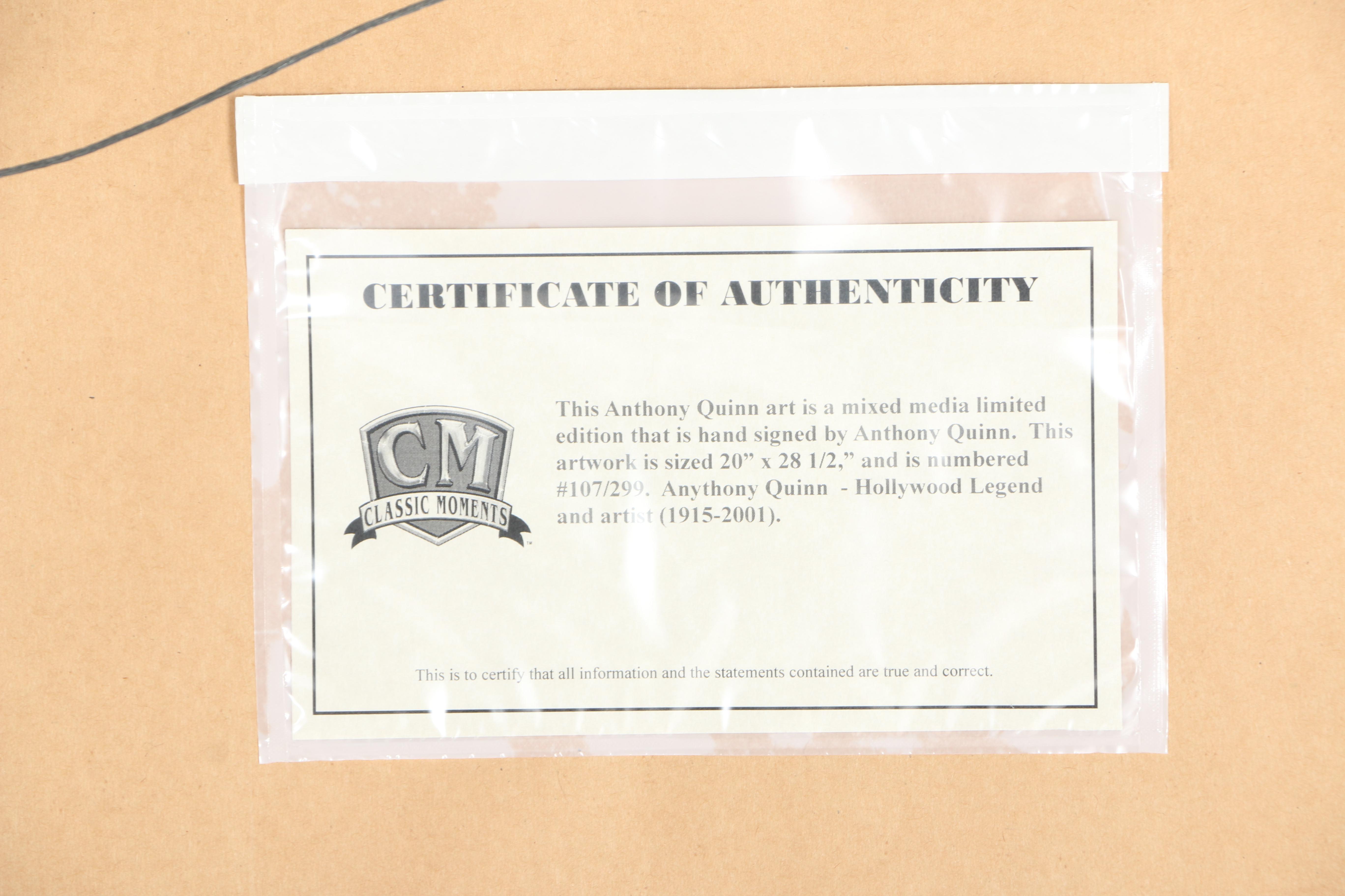 Anthony Quinn Signed Limited Edition Mixed Media Serigraph on Paper