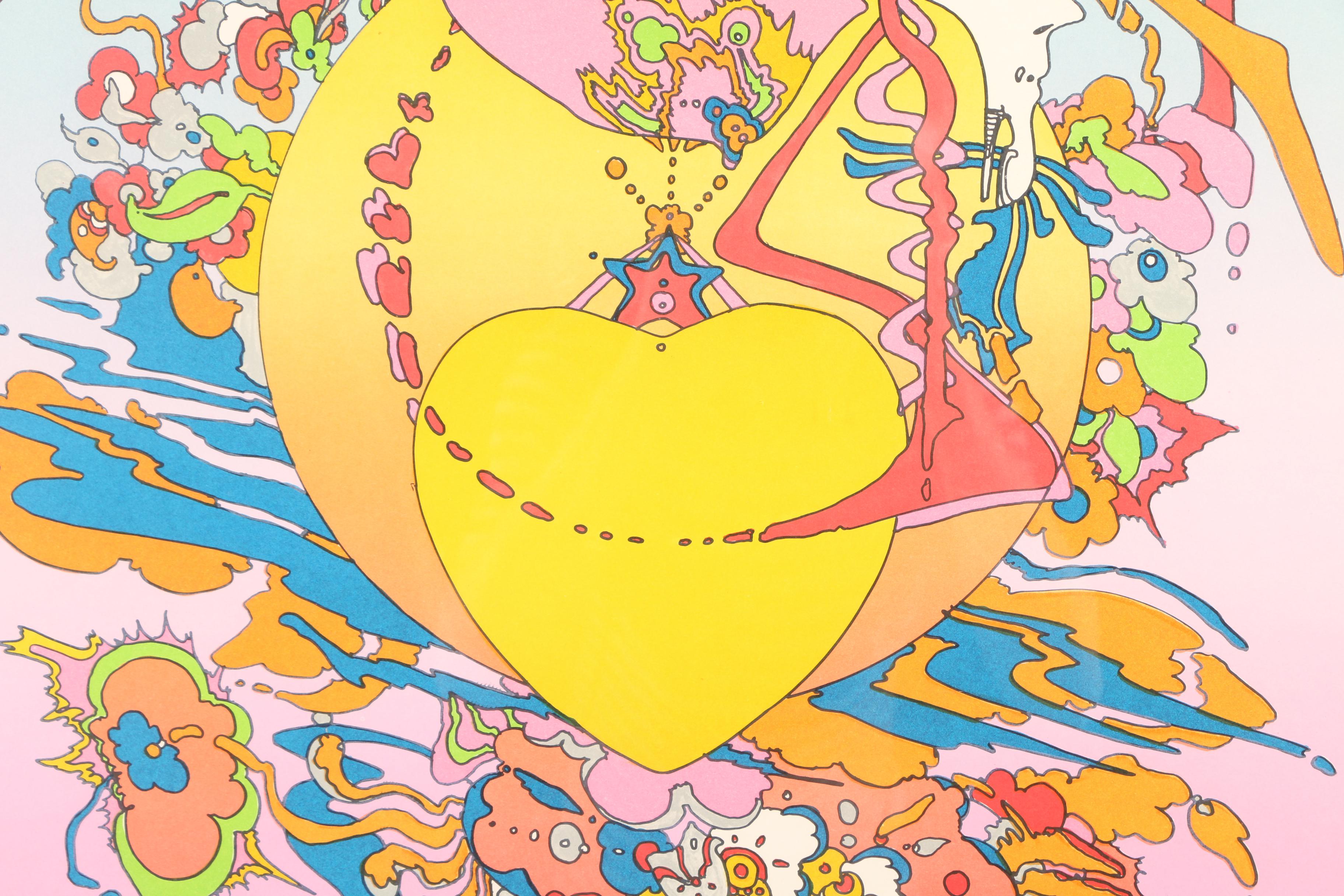 Peter Max Limited Edition Lithograph Print on Paper "Heart (Orange)"