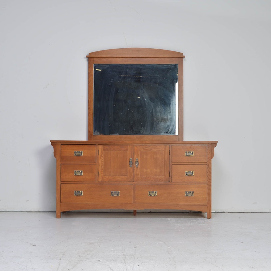 Oak Dresser with Mirror by Bassett
