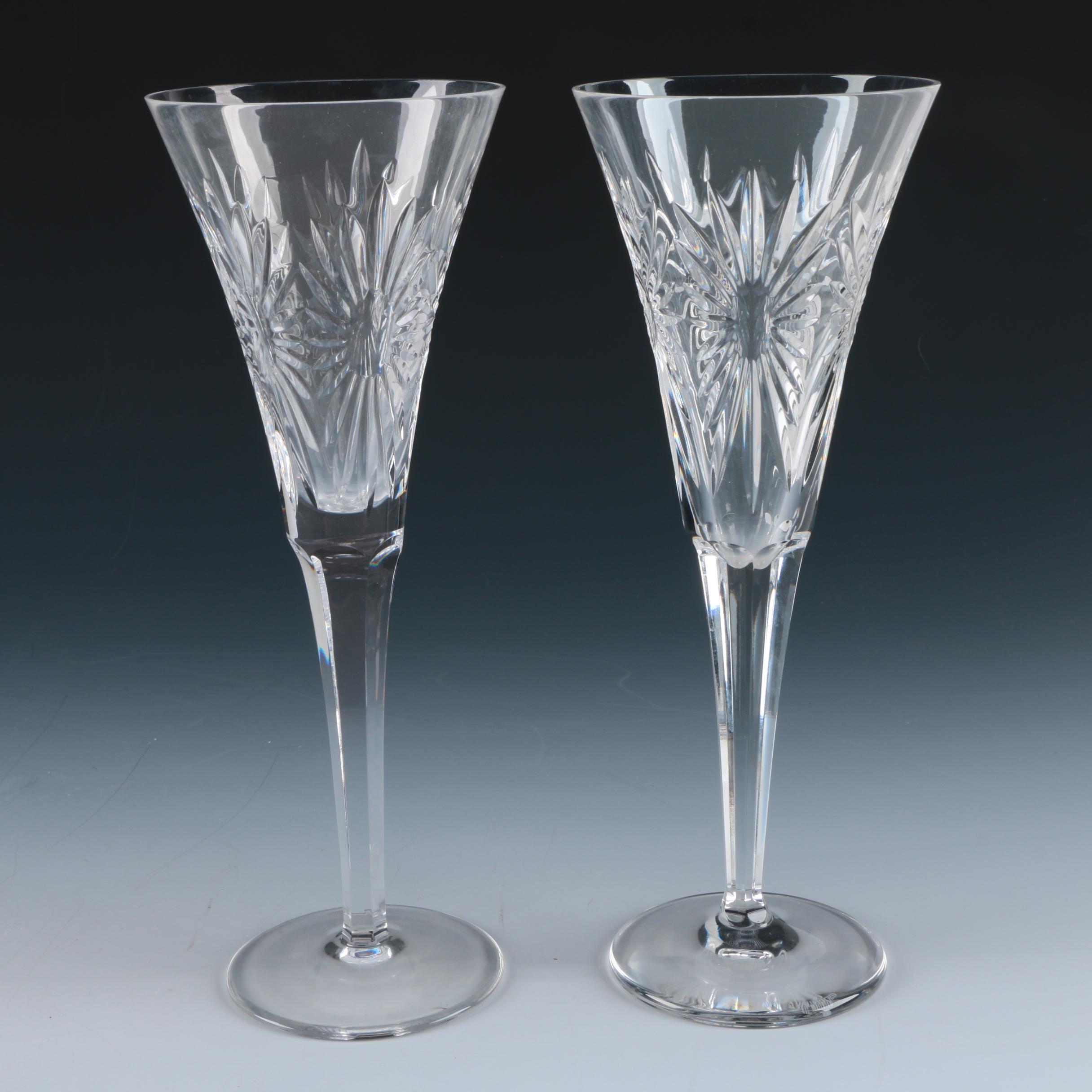 Pair of Waterford "Millennium Series" Fluted Crystal Champagne Glasses