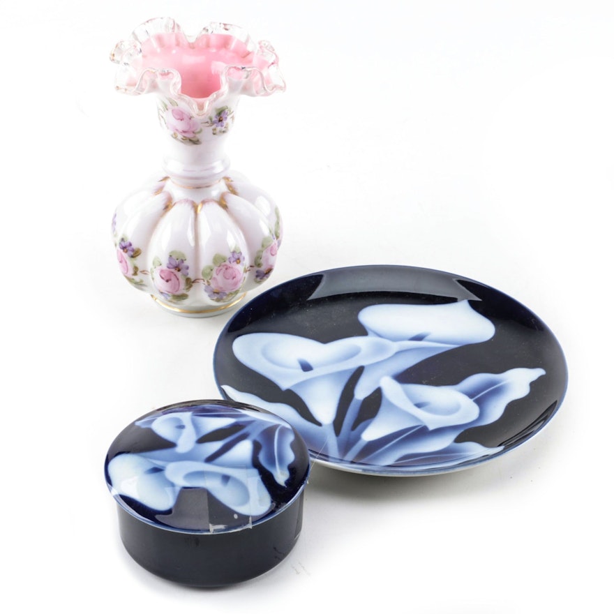 Selection of Floral Themed Décor Including Fenton