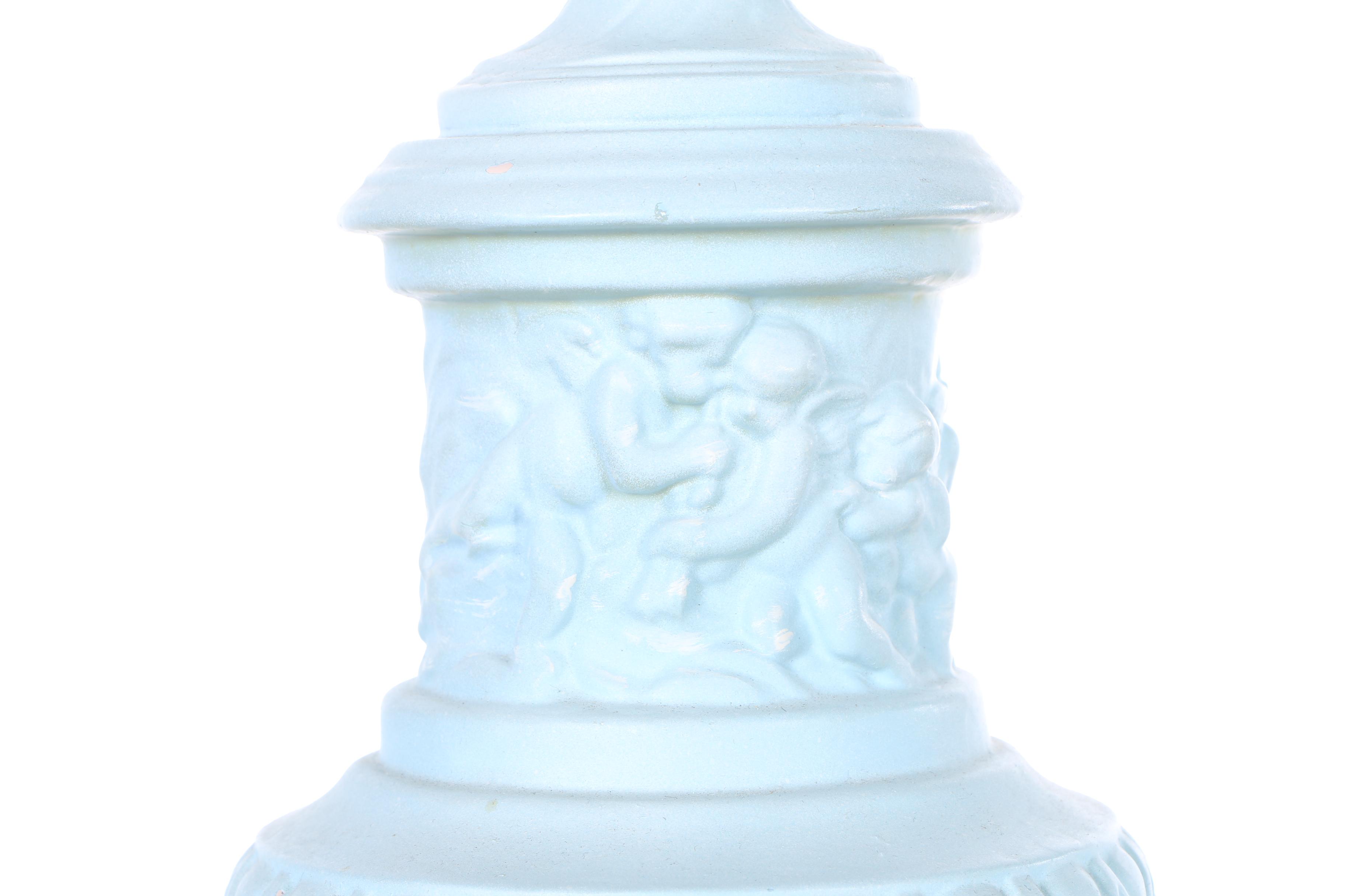 Art Nouveau Blue Cherub Table Lamps