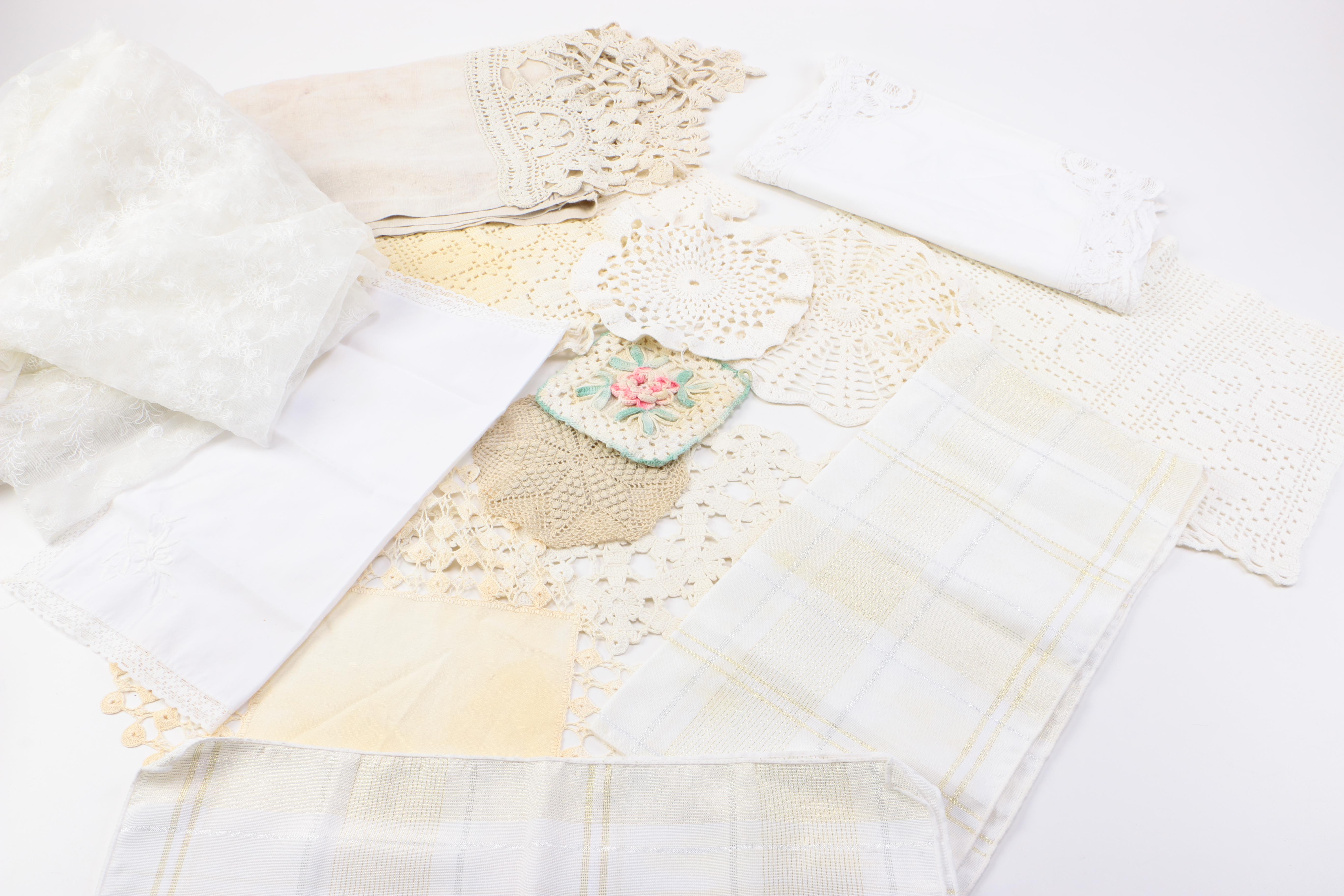 Collection of Table Linens including Crochet