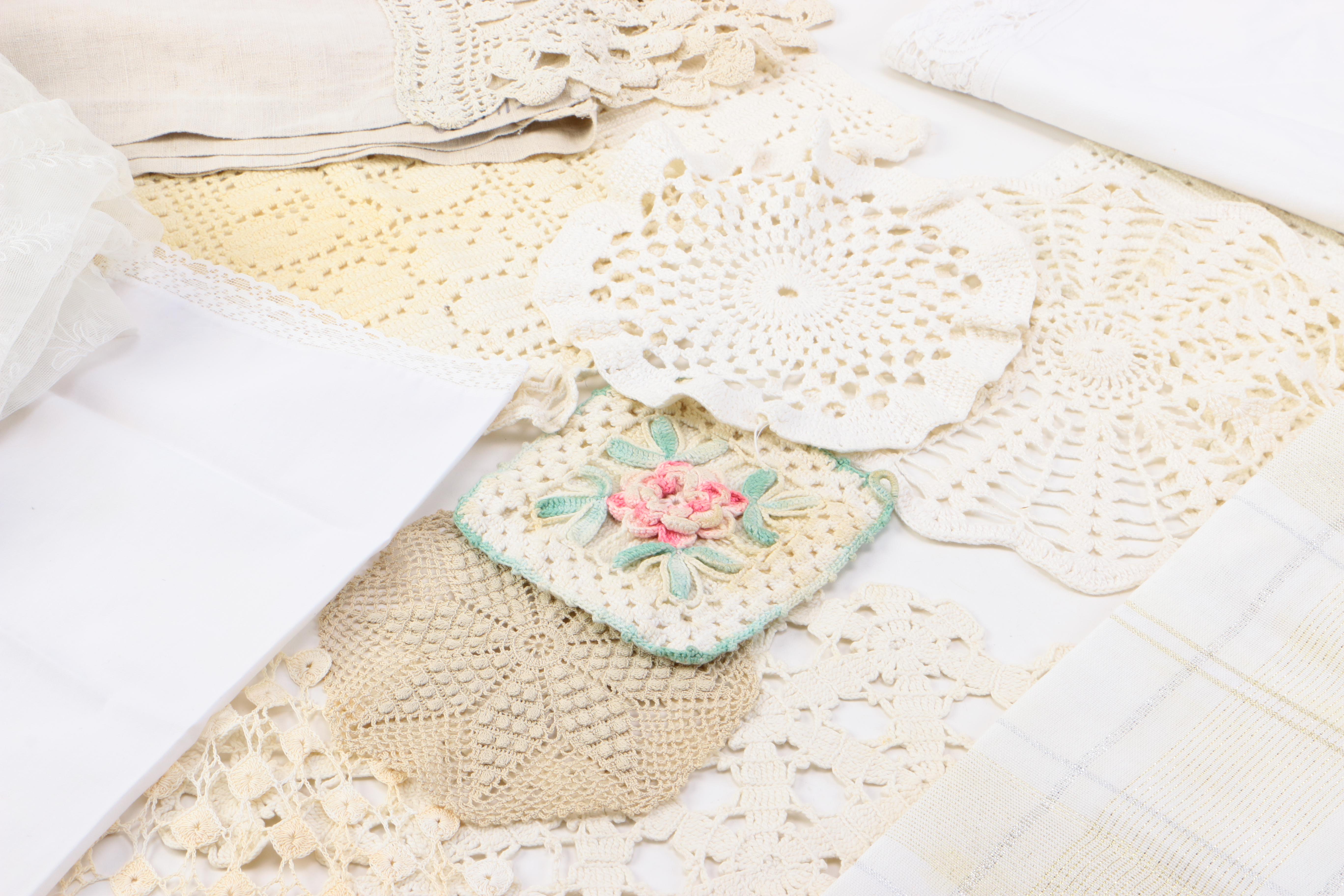 Collection of Table Linens including Crochet