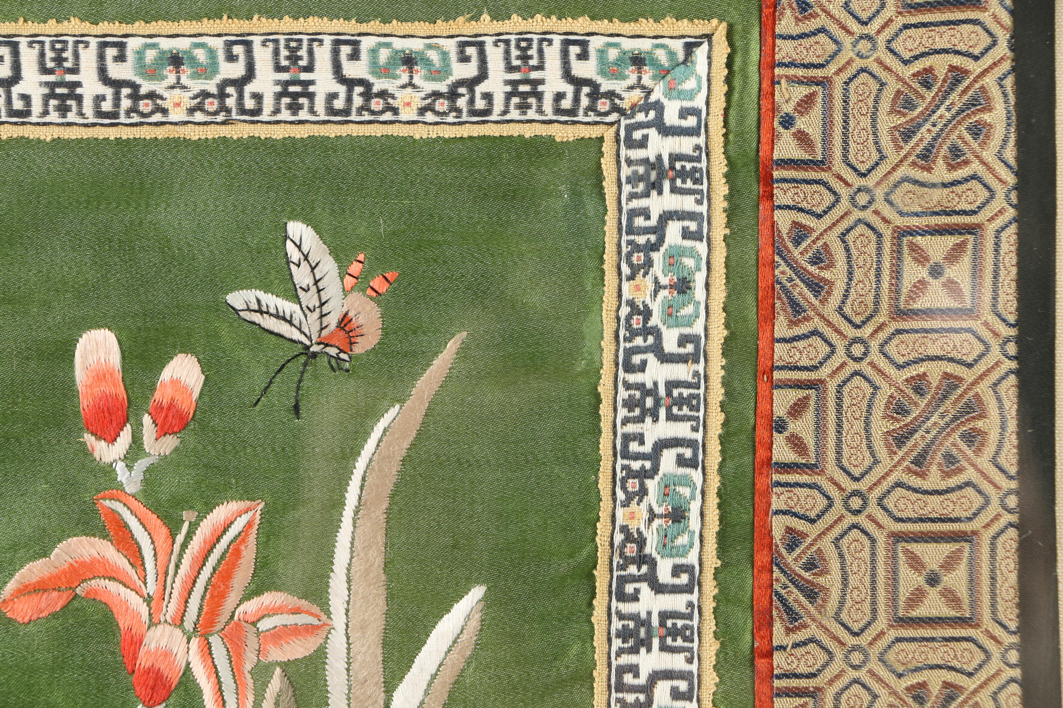 Chinese Silk Embroidery Panel of Flowers with a Butterfly