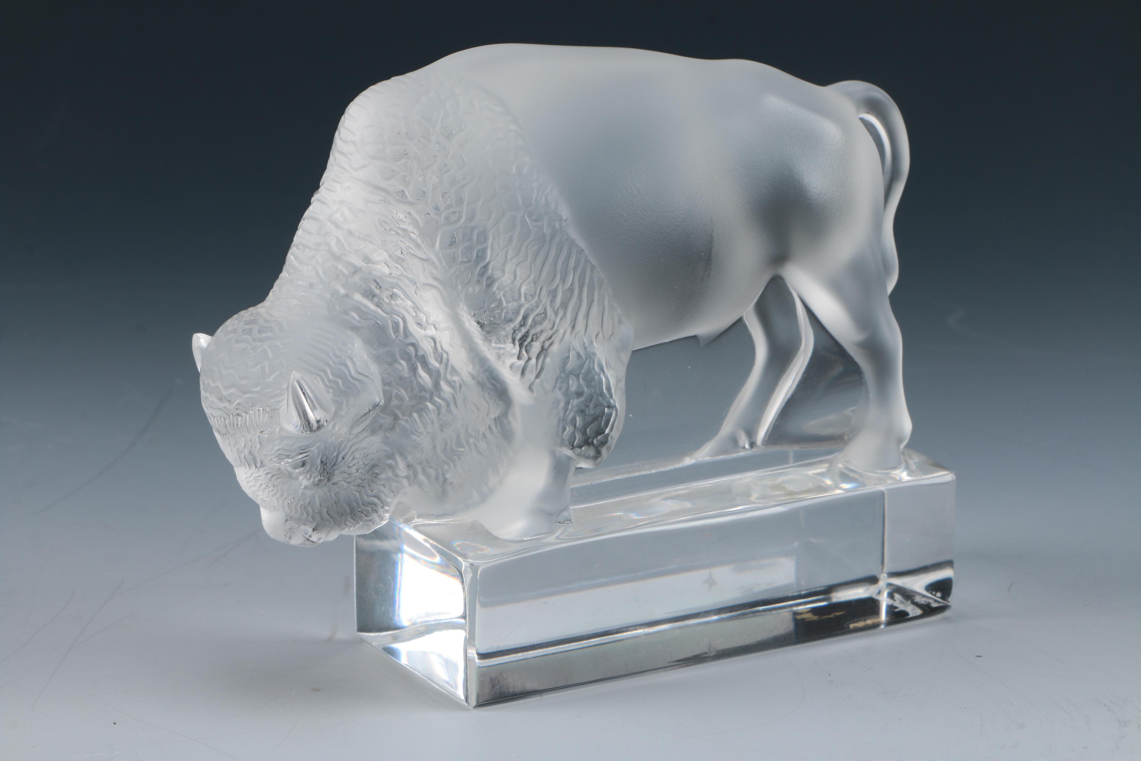Lalique Crystal Buffalo Sculpture