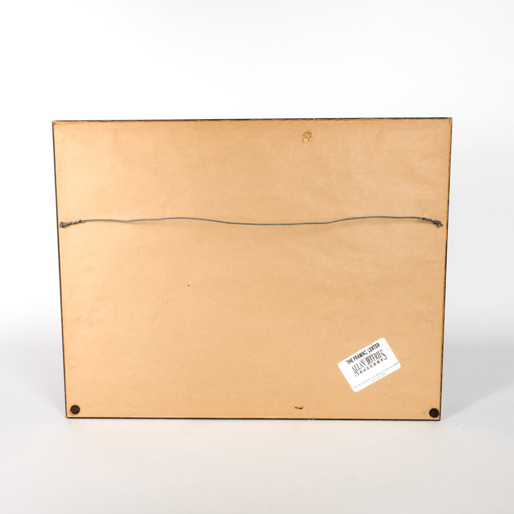 Vintage Ink and Pastel on Silk Painting in Decorative Matte Gilt Wood Frame