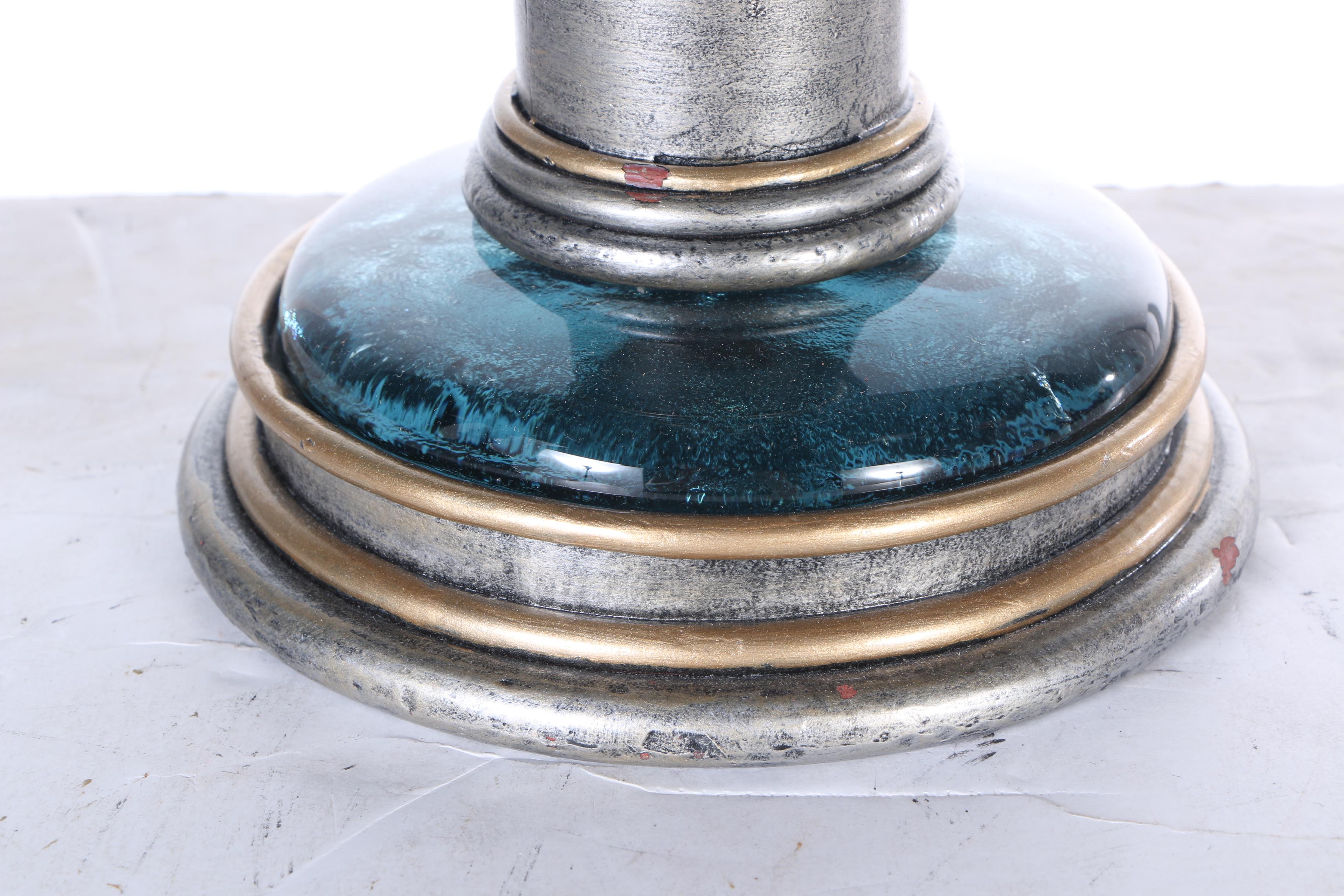 Three Metal and Glass Candlesticks