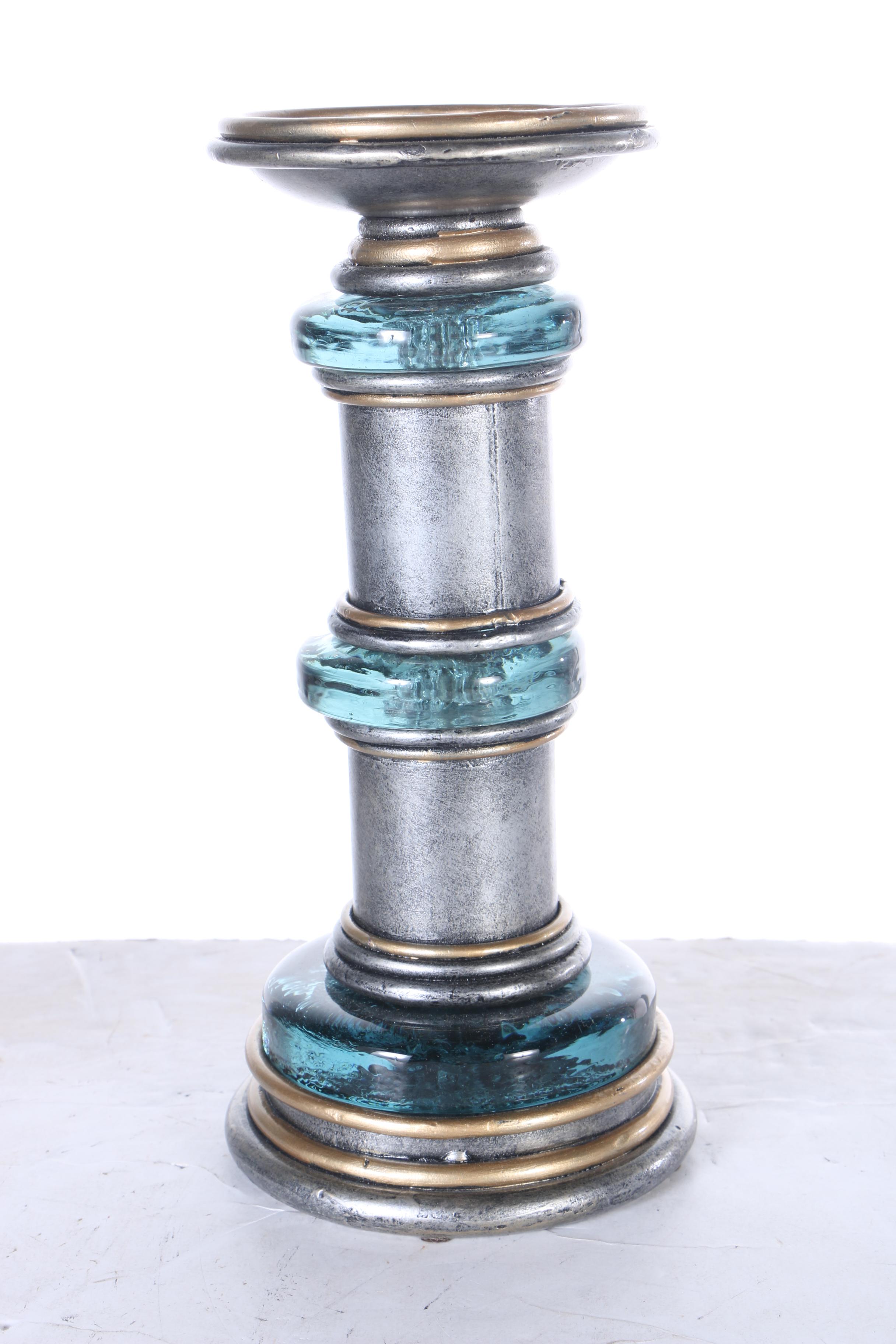 Three Metal and Glass Candlesticks