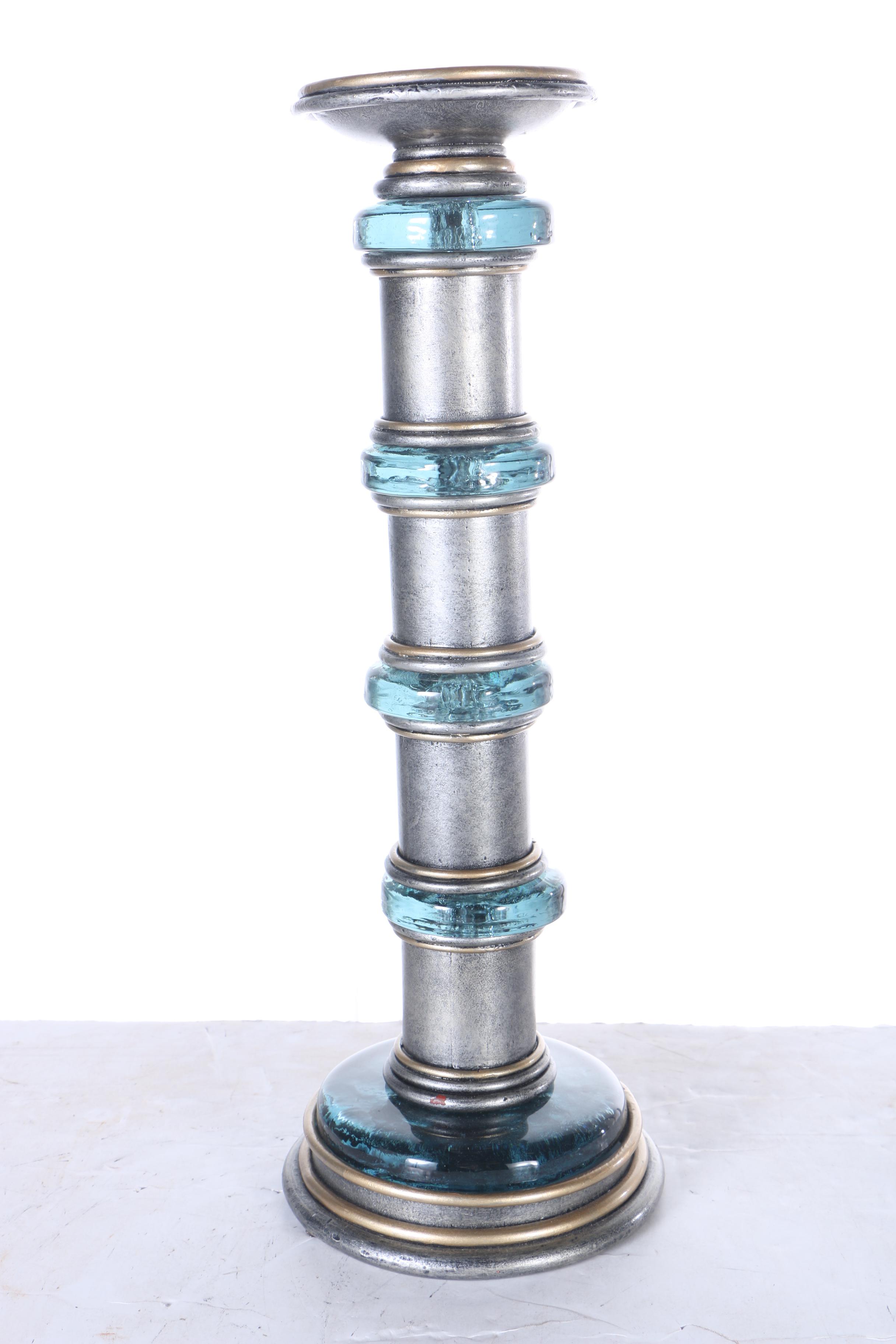 Three Metal and Glass Candlesticks