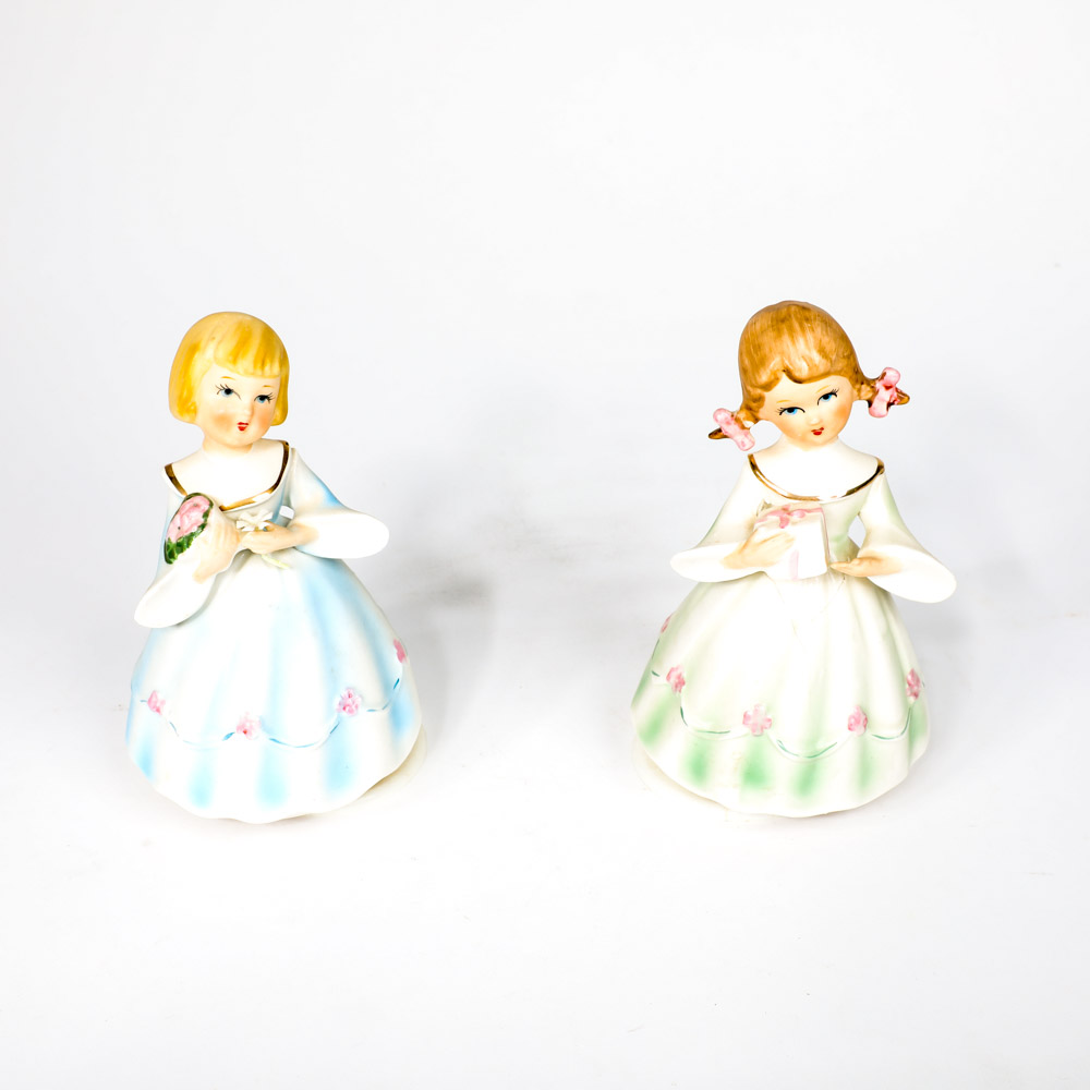 Pair of Vintage Schmid Ceramic Figurine Music Boxes