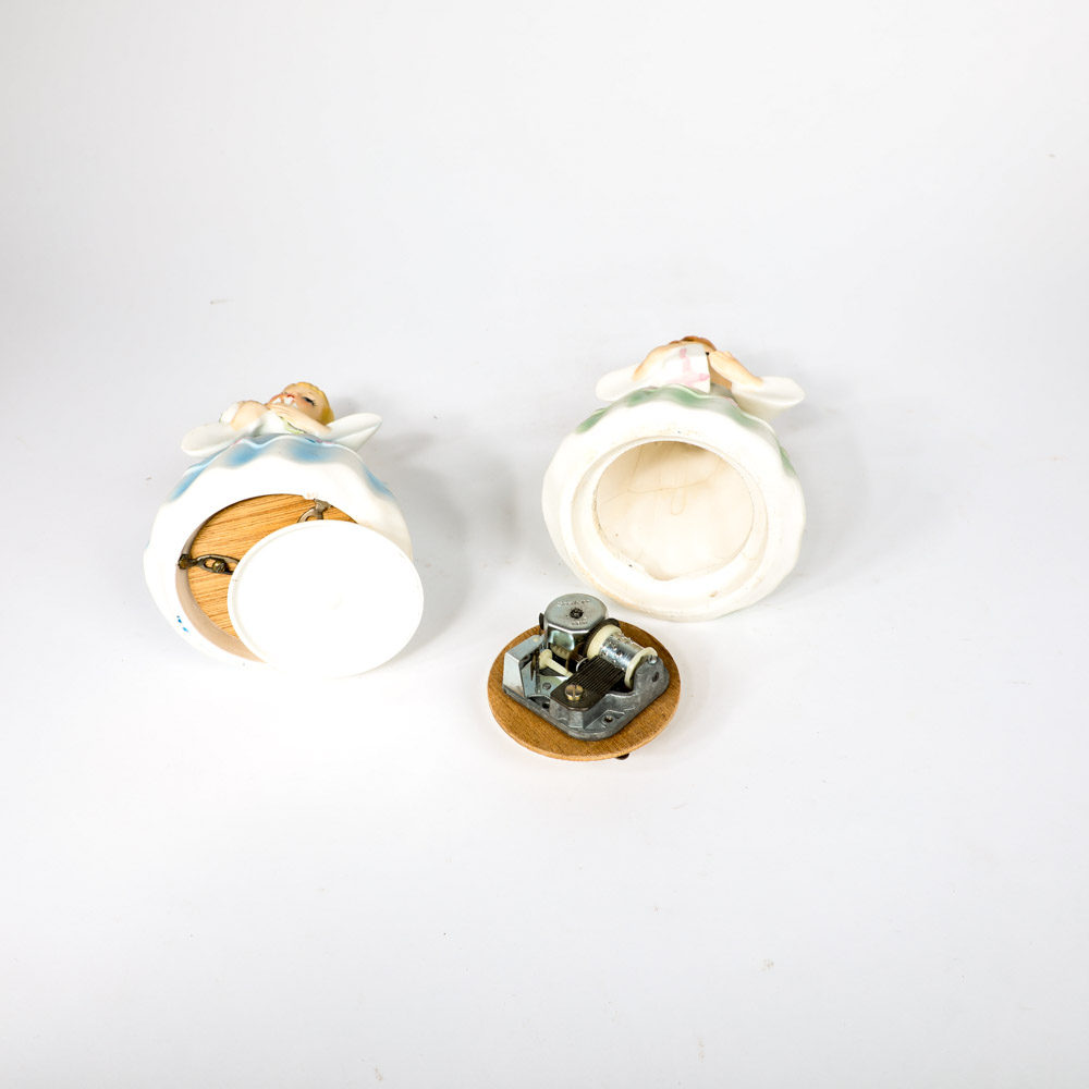 Pair of Vintage Schmid Ceramic Figurine Music Boxes