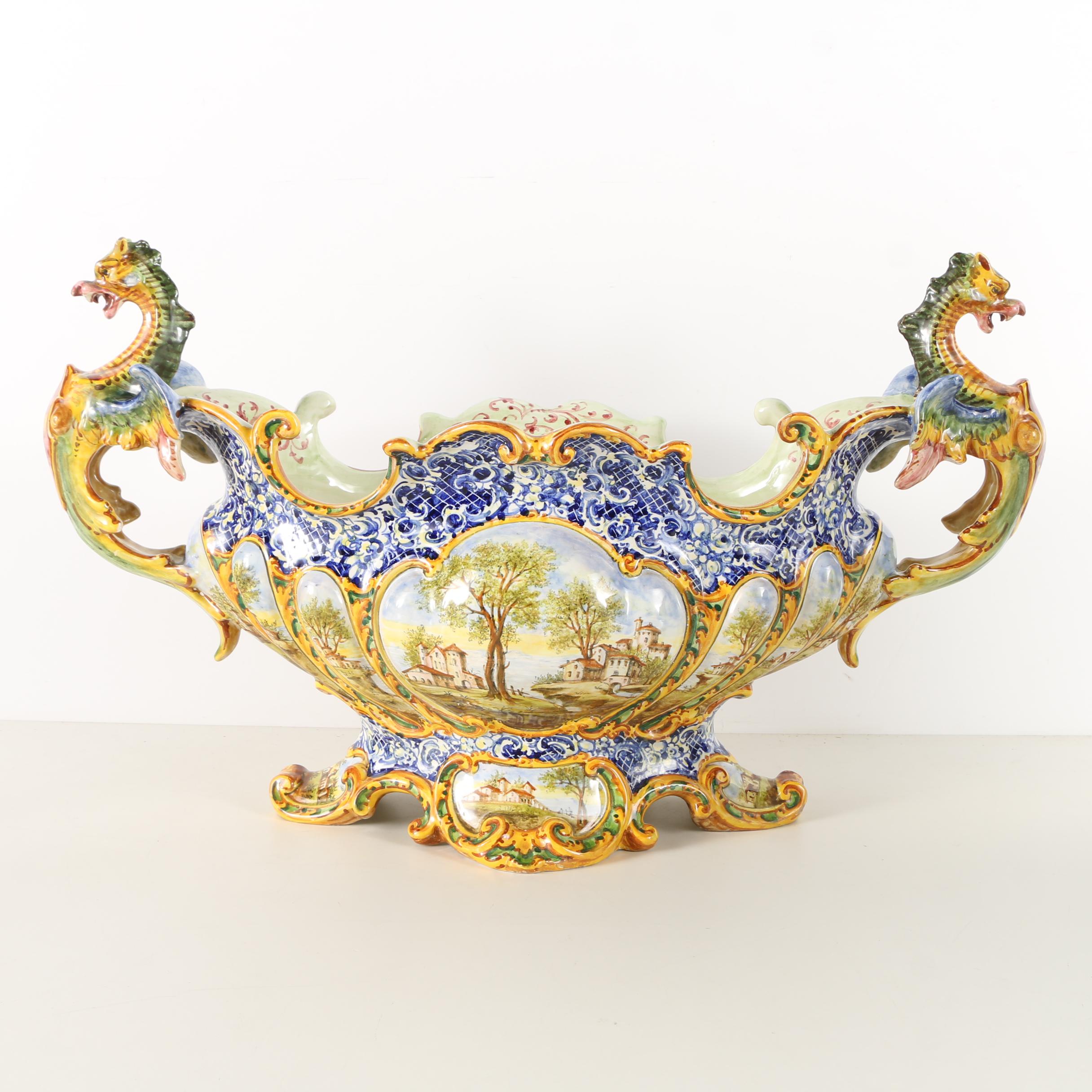 Ornate Hand Painted Italian Earthenware Jardiniere