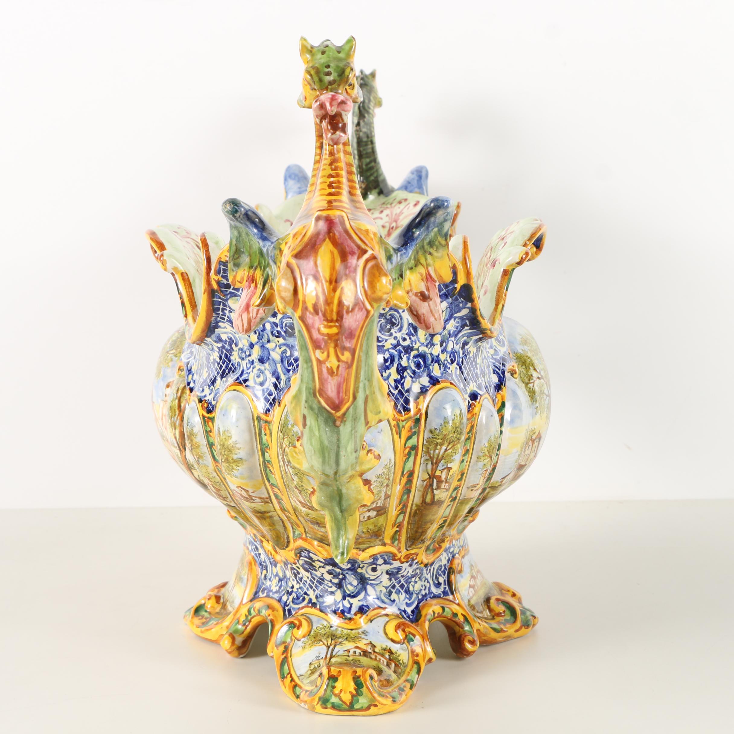 Ornate Hand Painted Italian Earthenware Jardiniere