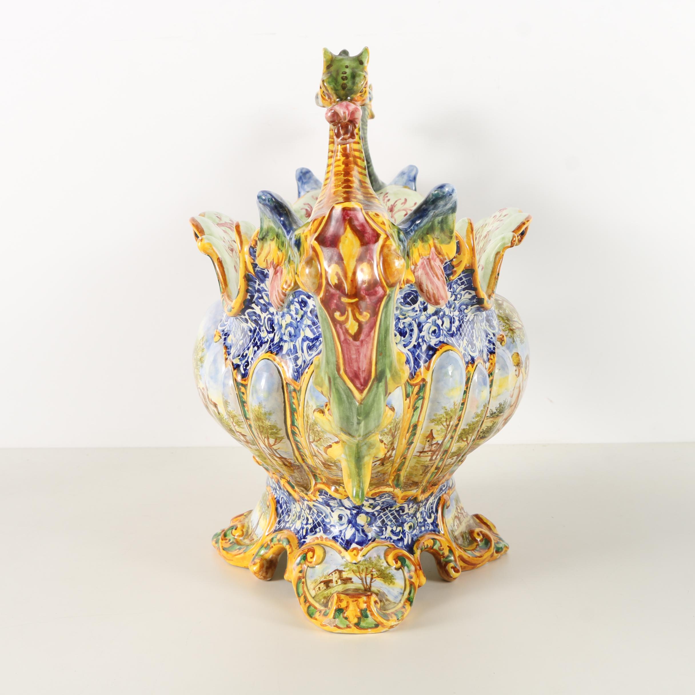 Ornate Hand Painted Italian Earthenware Jardiniere