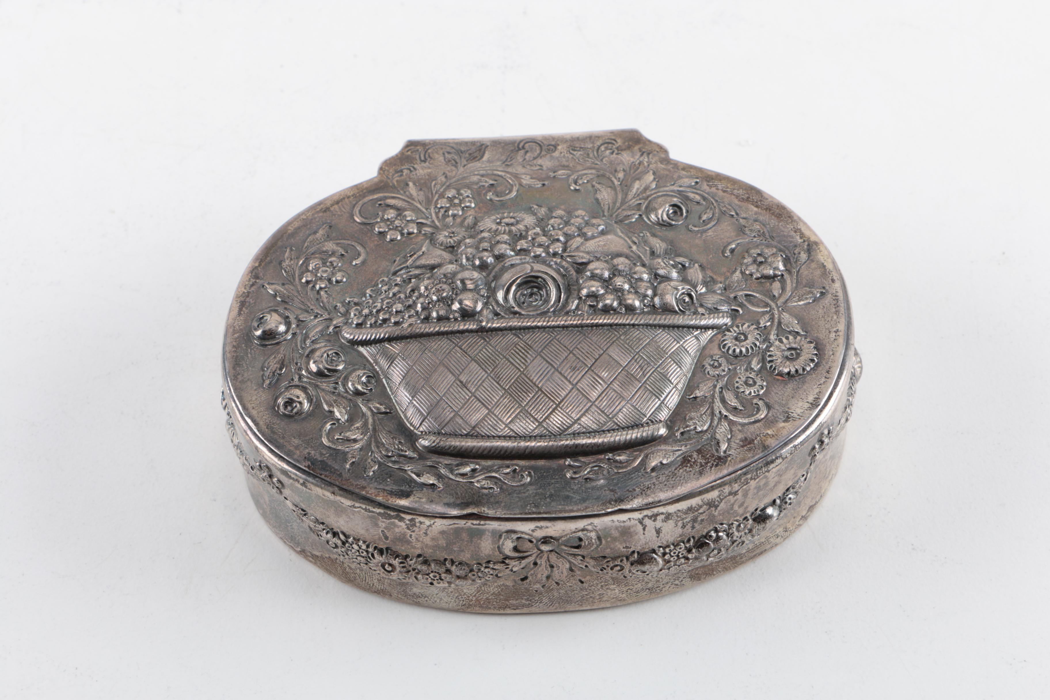 Coin Silver Repoussé Floral Trinket Box