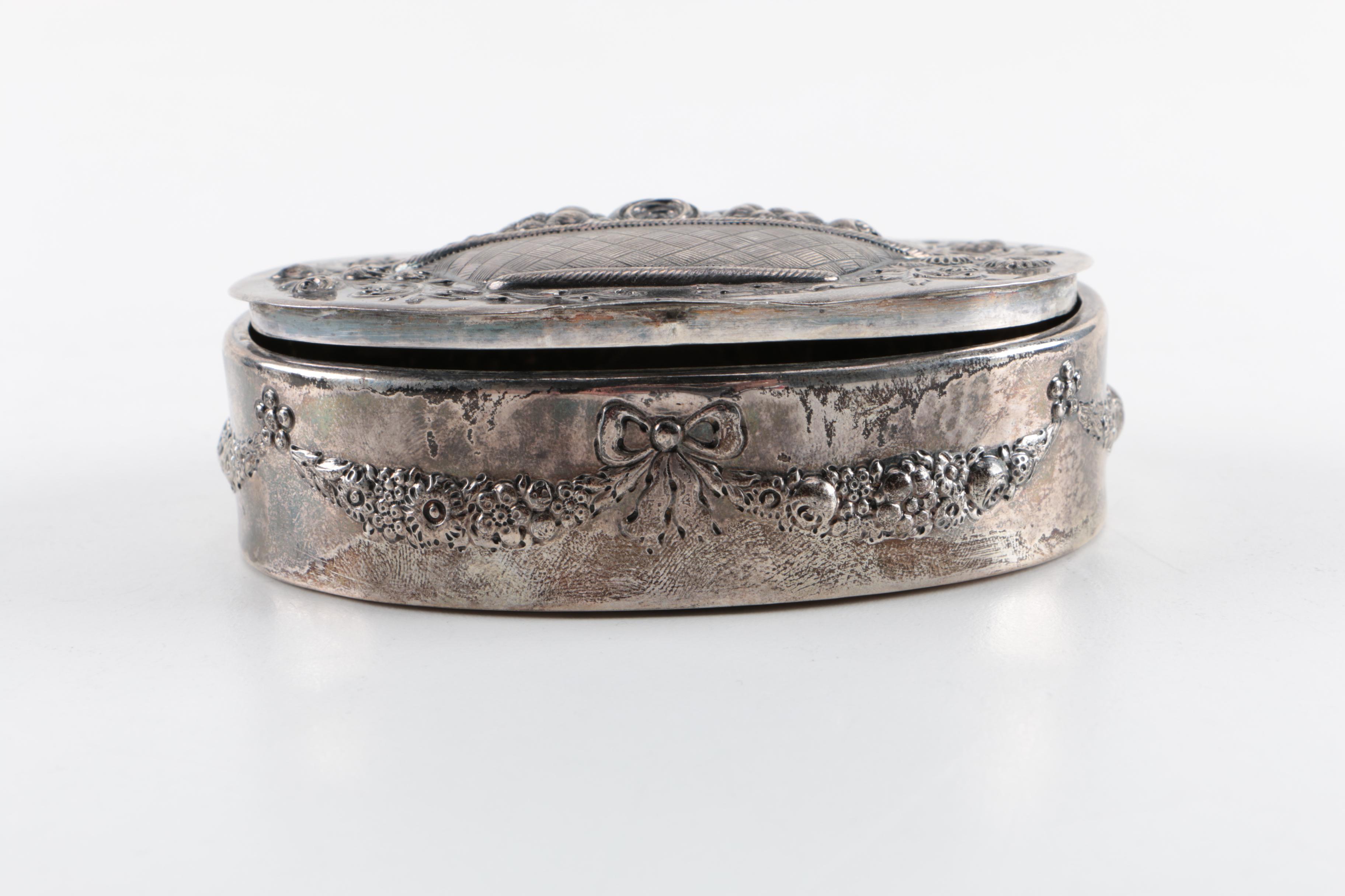 Coin Silver Repoussé Floral Trinket Box