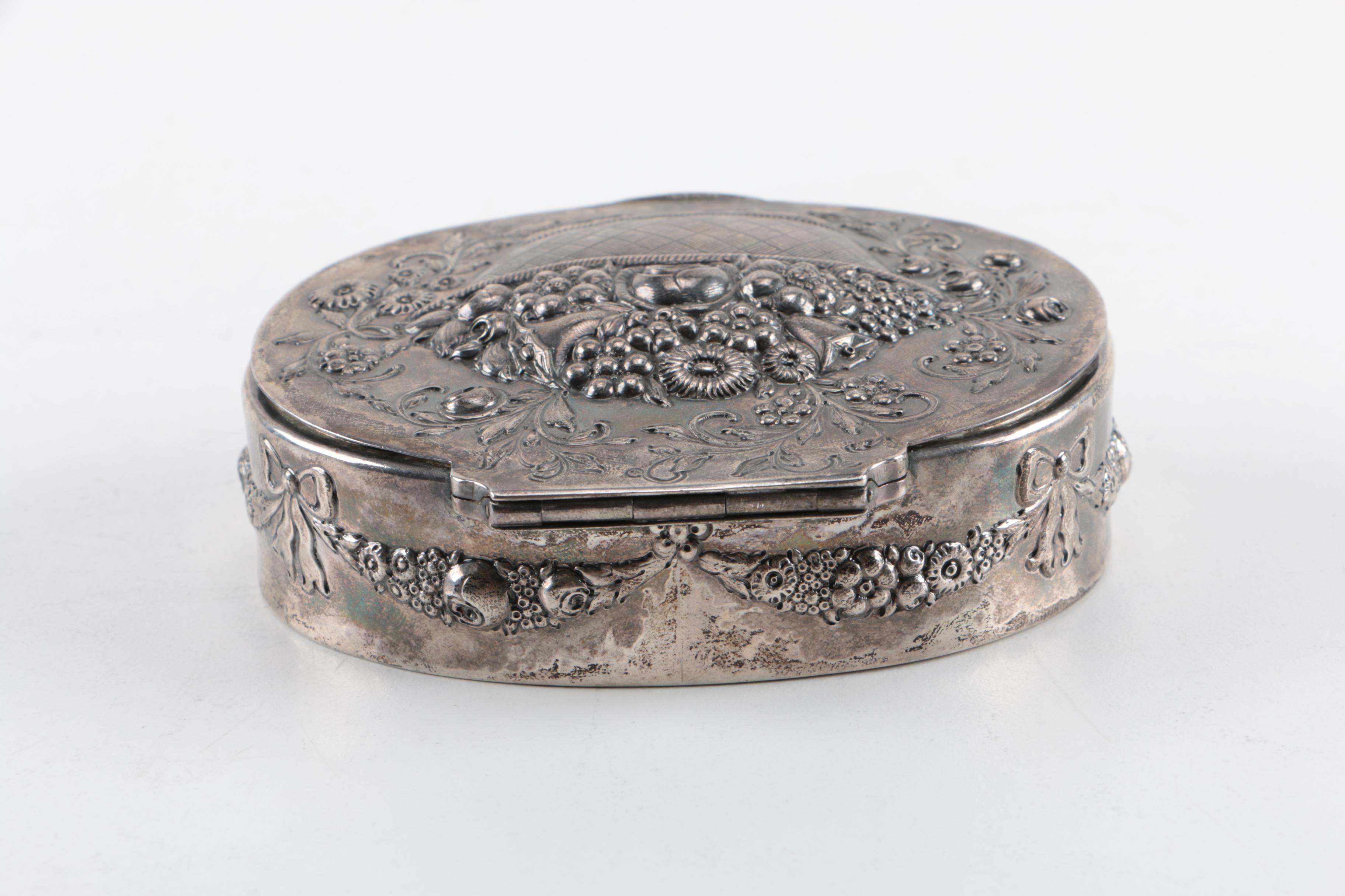 Coin Silver Repoussé Floral Trinket Box