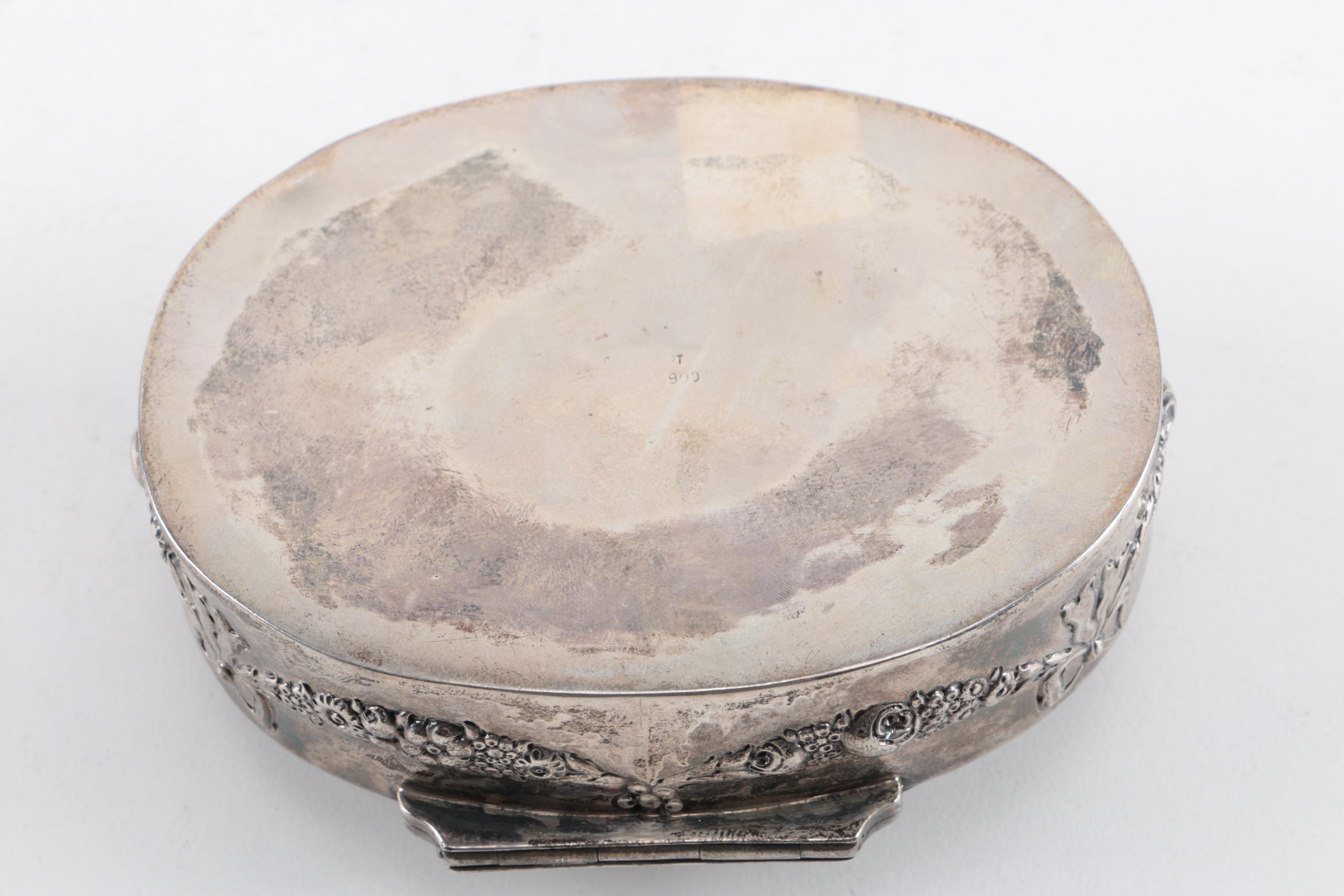Coin Silver Repoussé Floral Trinket Box