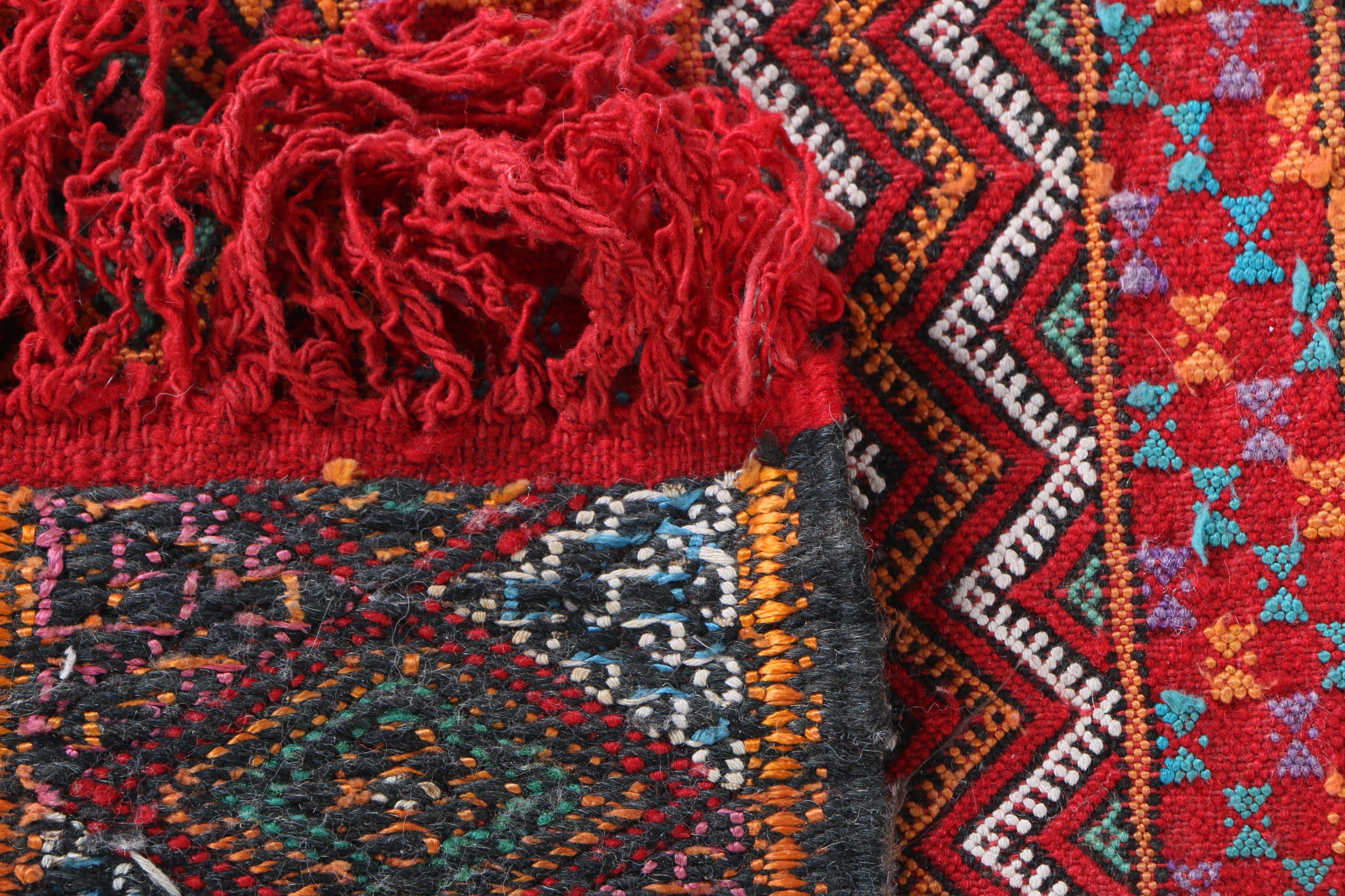 Handwoven and Embroidered North African Area Rug