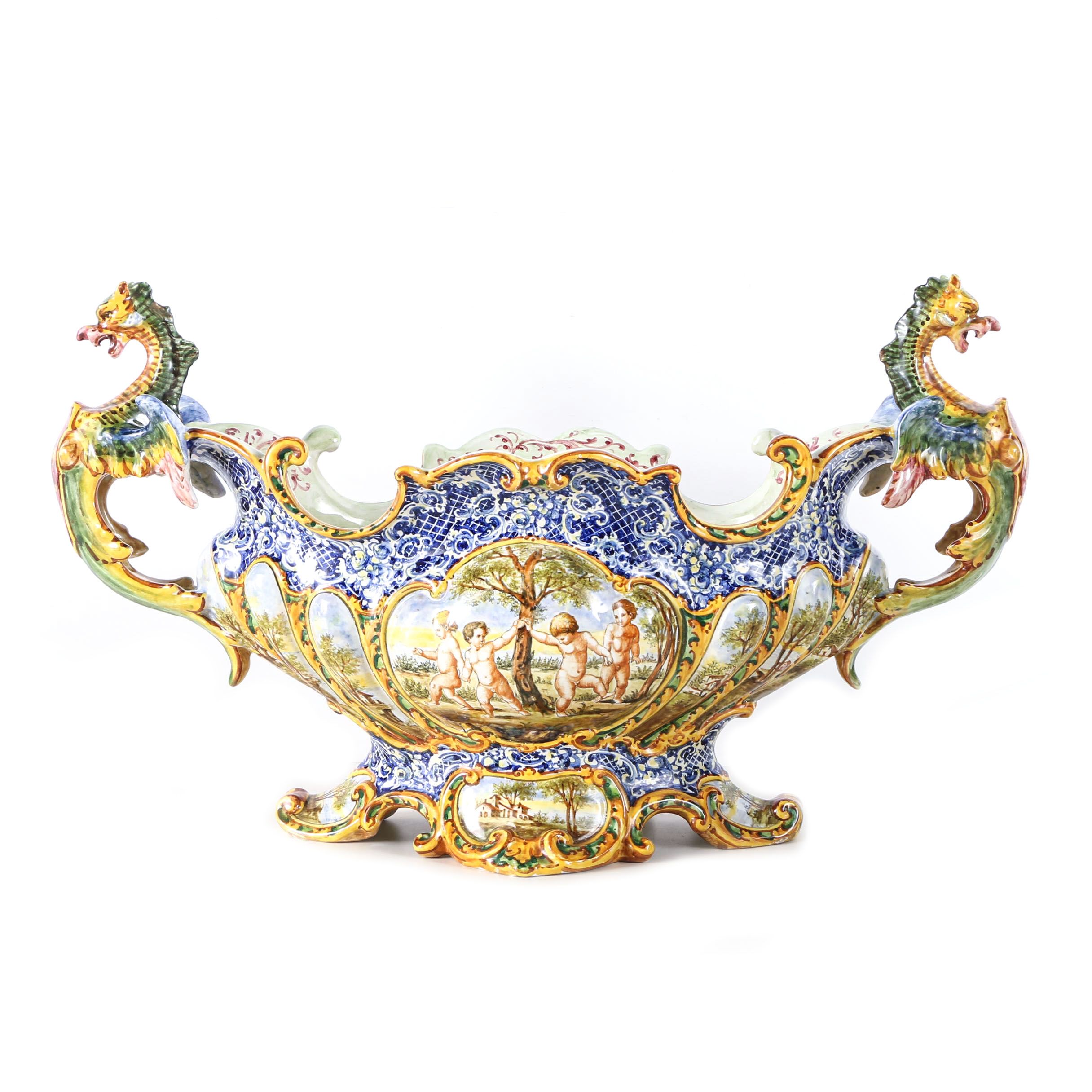 Ornate Hand Painted Italian Earthenware Jardiniere
