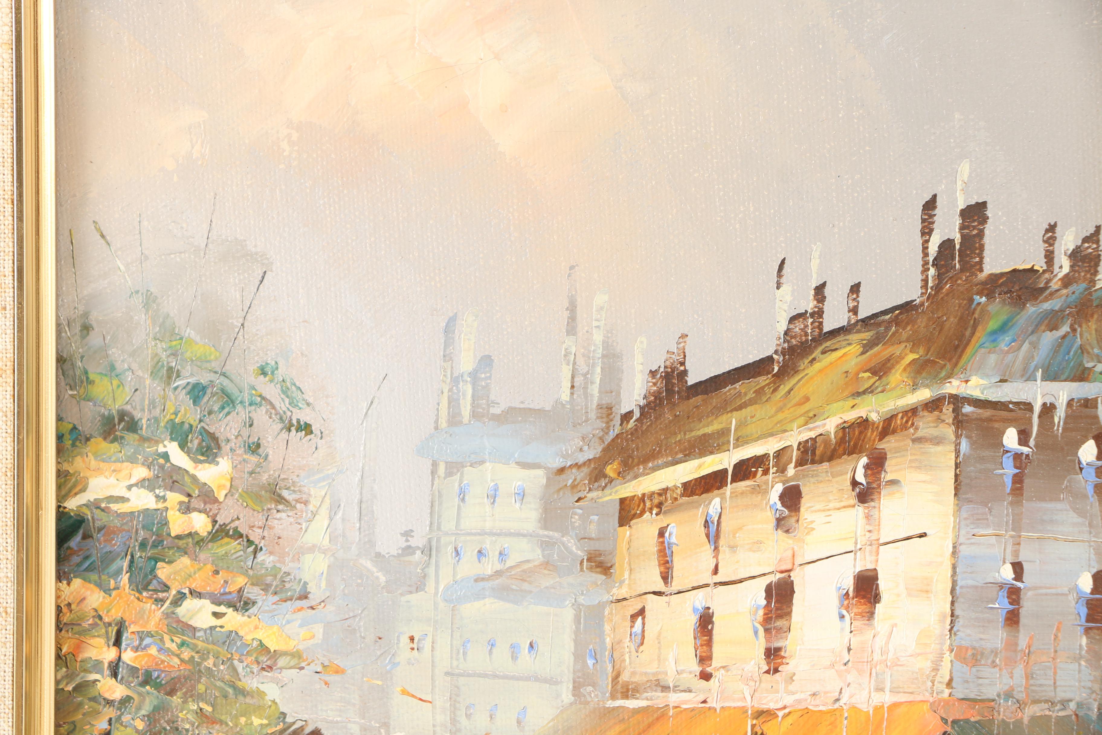 1985 Esther Oil Painting of Urban Street