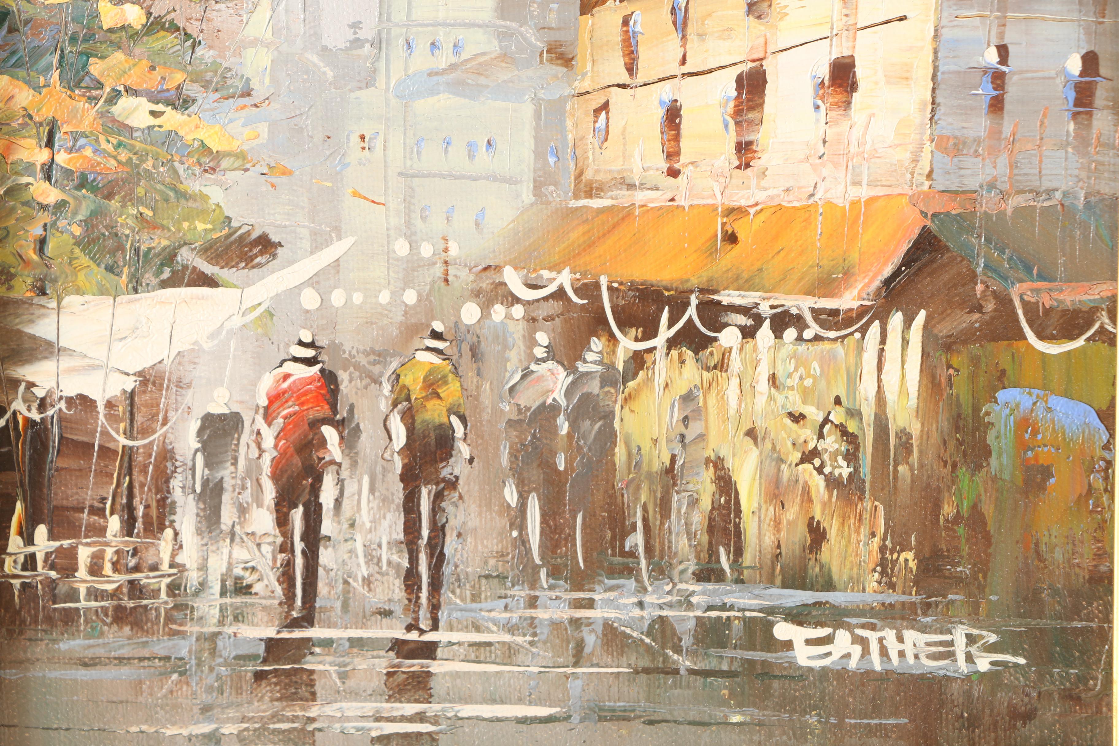 1985 Esther Oil Painting of Urban Street