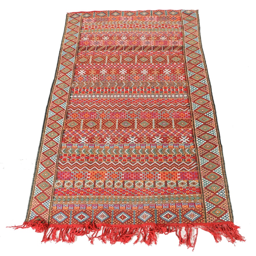 Handwoven and Embroidered North African Area Rug