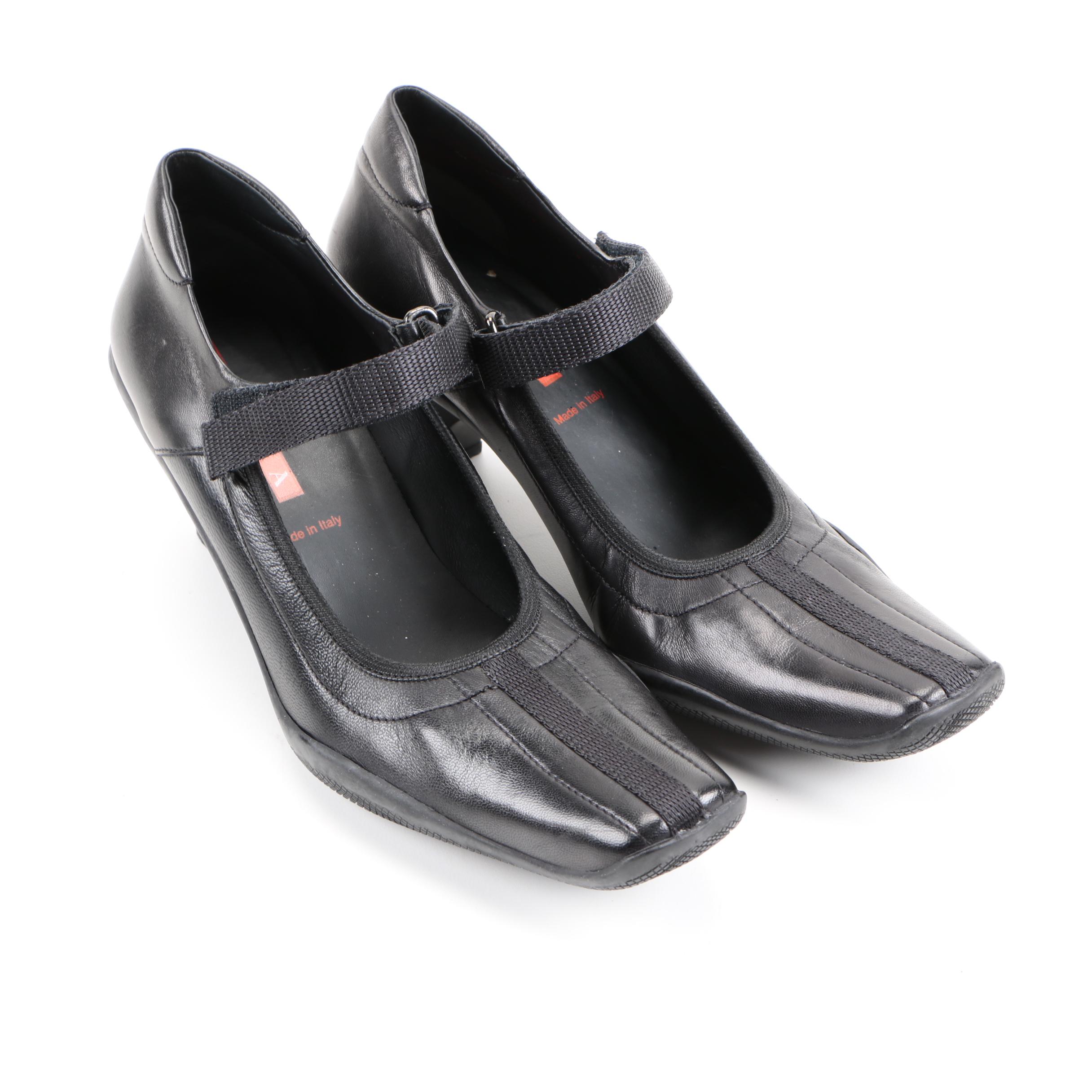 Prada Black Leather Mary Jane Heels