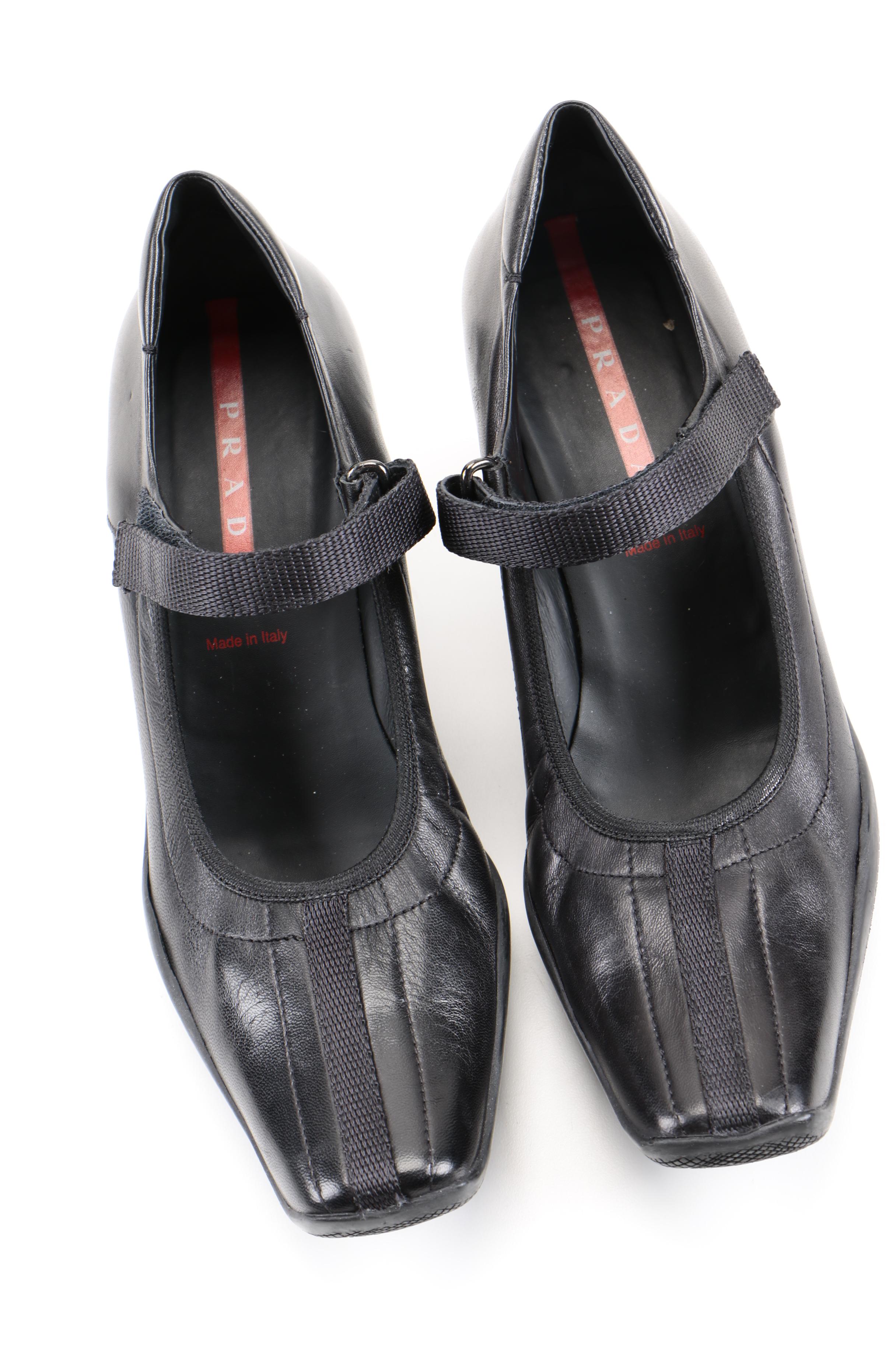 Prada Black Leather Mary Jane Heels