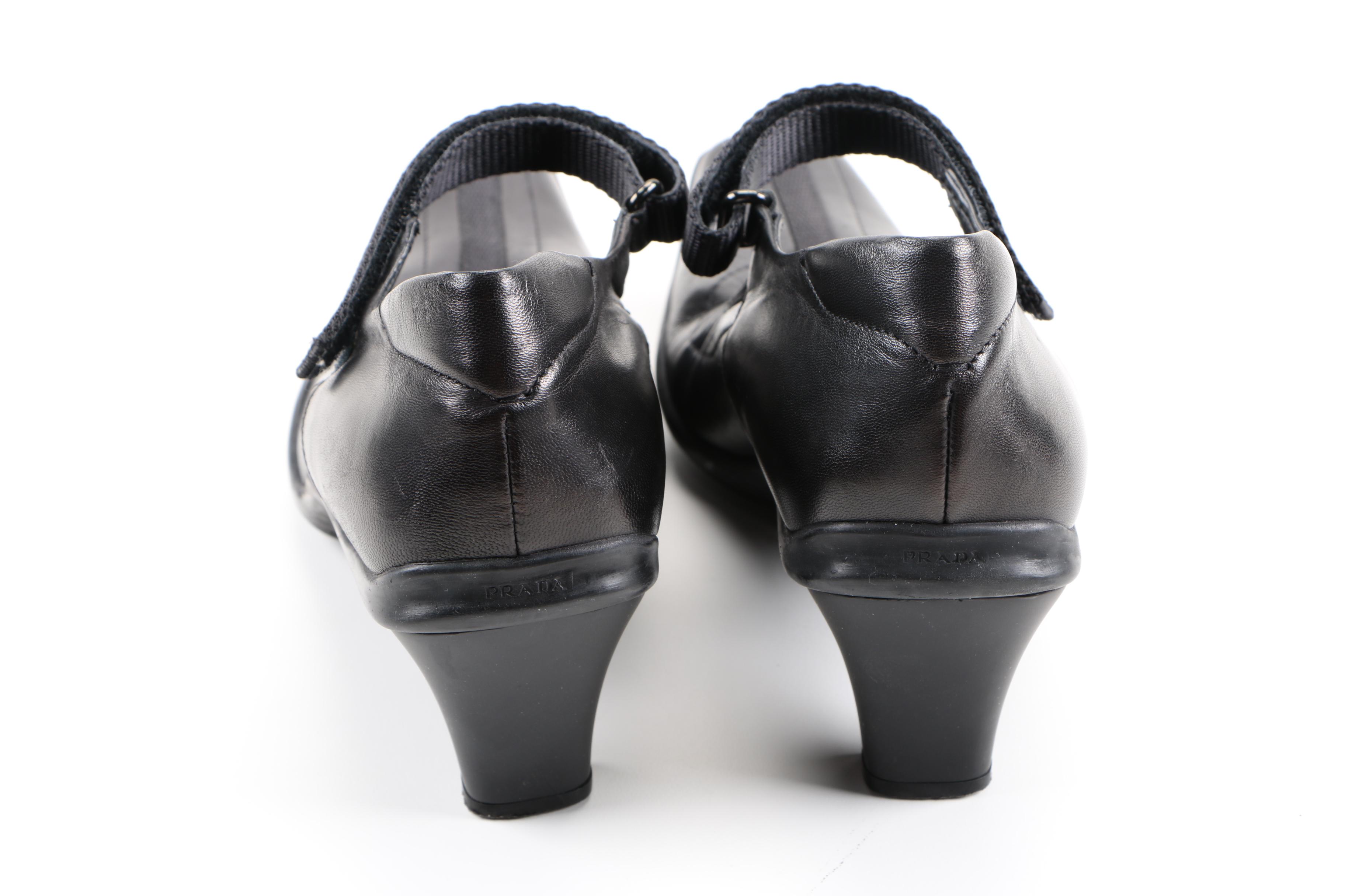Prada Black Leather Mary Jane Heels