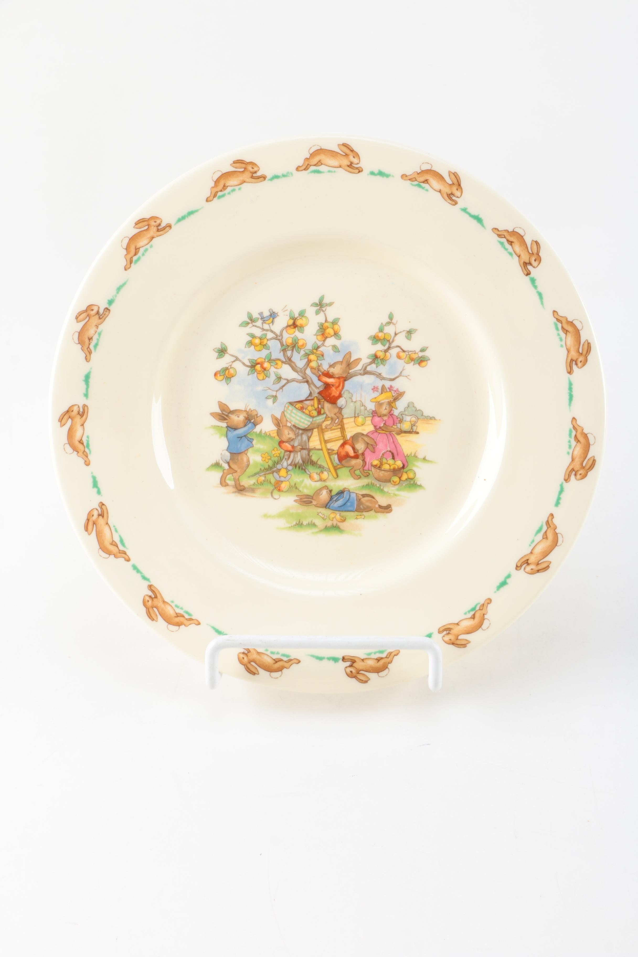 Porcelain Childern's Dishes and Wine Stopper Featuring Wedgwood