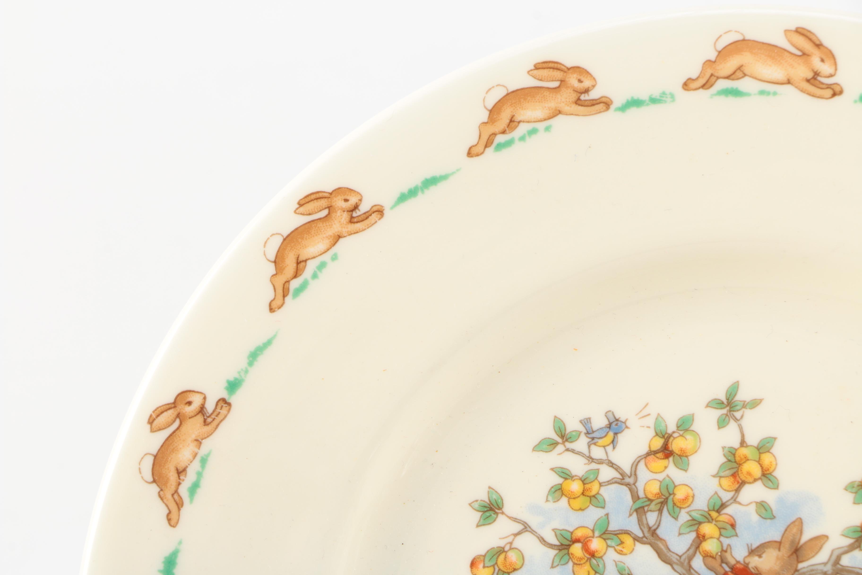 Porcelain Childern's Dishes and Wine Stopper Featuring Wedgwood