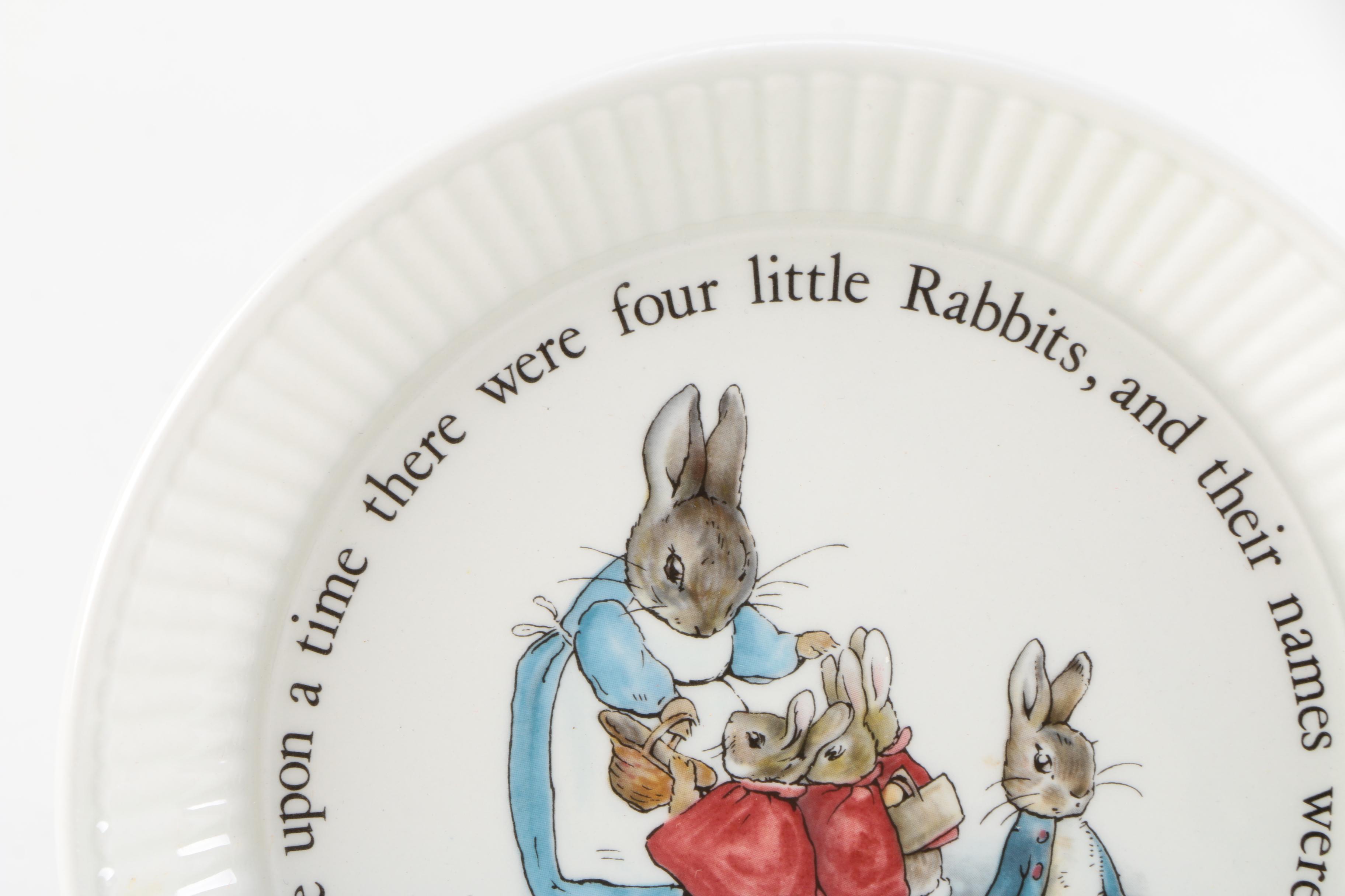 Porcelain Childern's Dishes and Wine Stopper Featuring Wedgwood