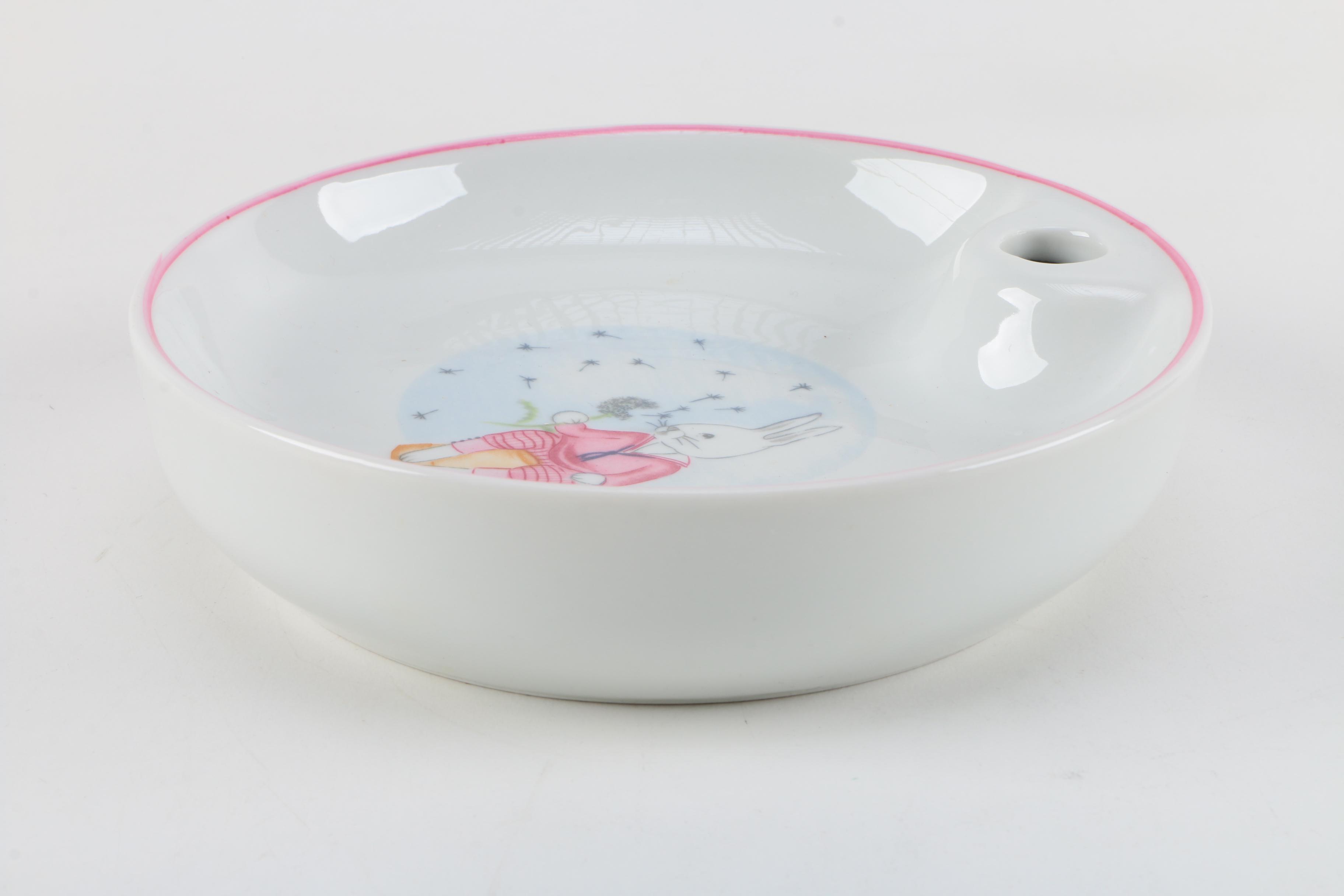 Porcelain Childern's Dishes and Wine Stopper Featuring Wedgwood