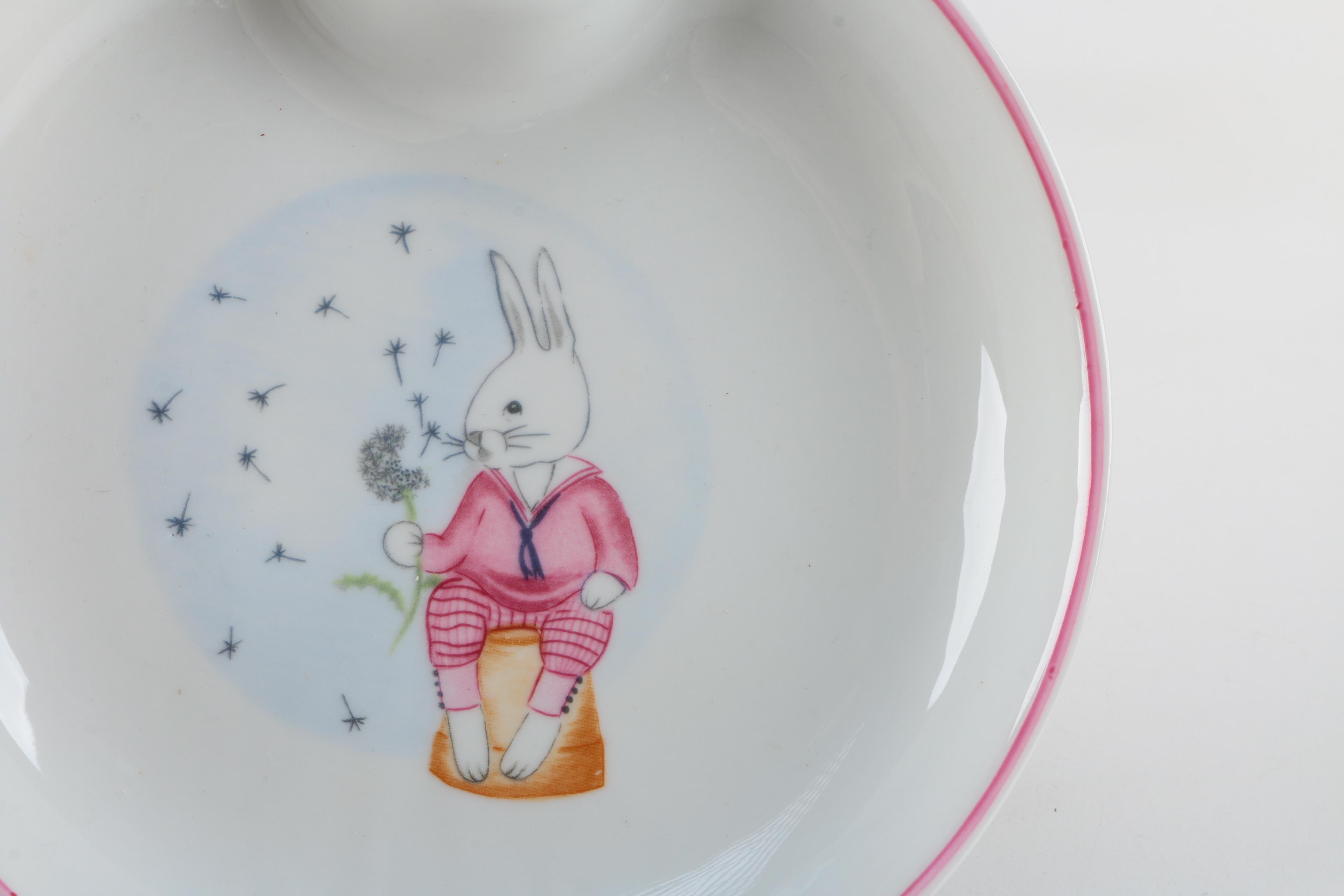 Porcelain Childern's Dishes and Wine Stopper Featuring Wedgwood