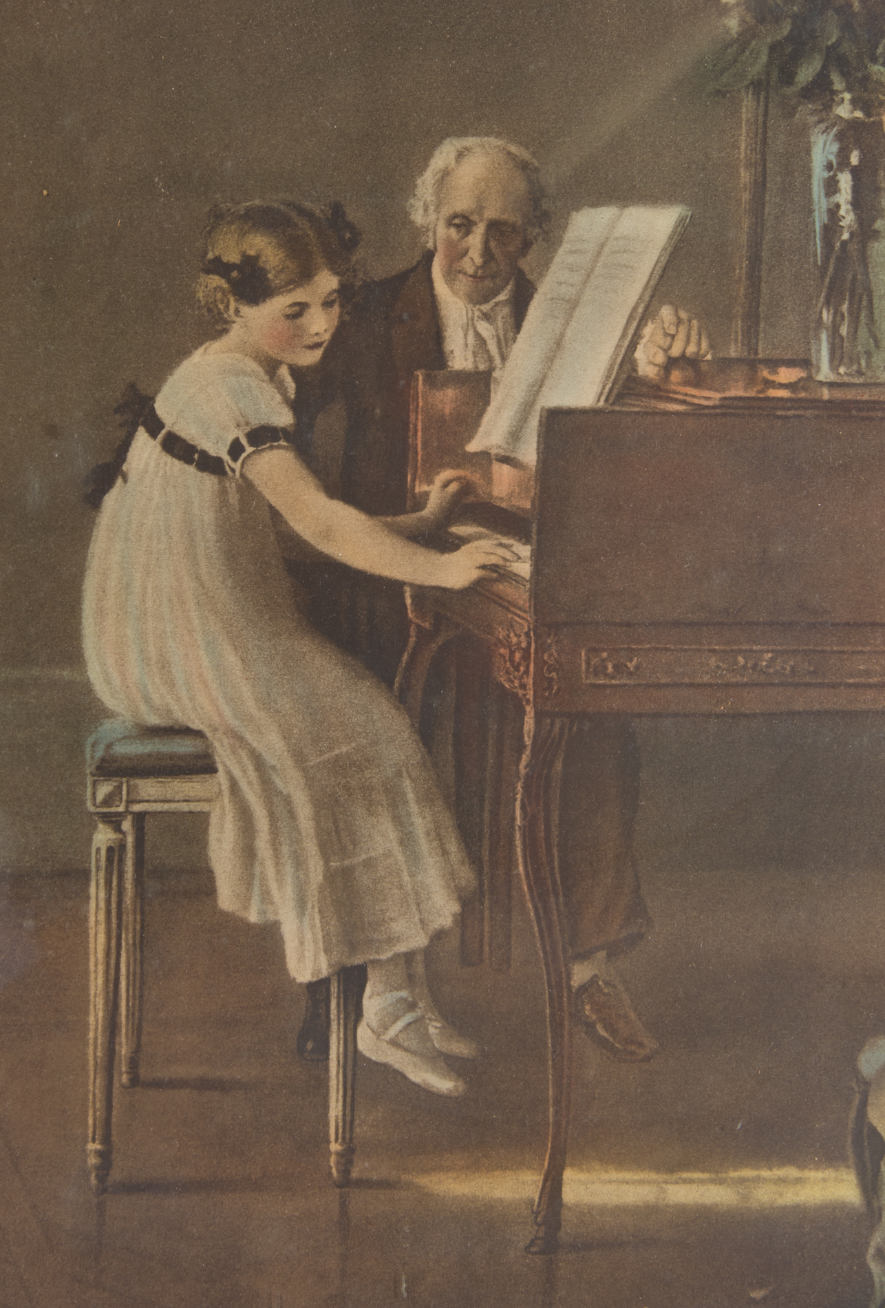 Offset Lithograph on Paper "Her First Music Lesson"