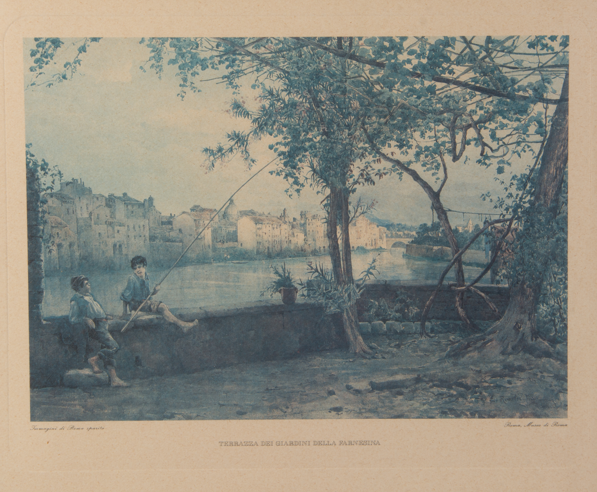 Ettore Roesler Franz Offset Lithograph "Terrazza Dei Giardini Della Farnesina"