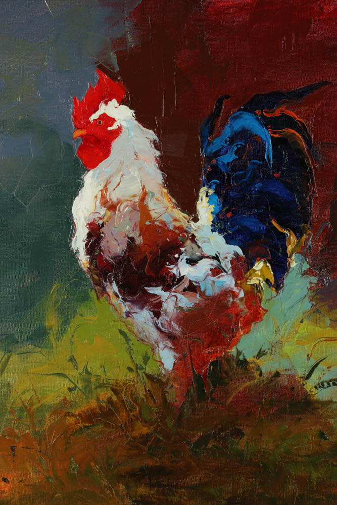 P. Charles Oil Painting of a Rooster
