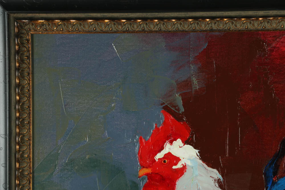 P. Charles Oil Painting of a Rooster