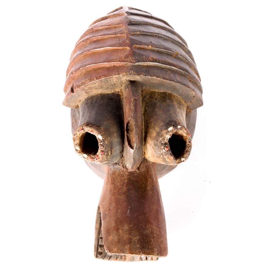 Vintage Mumuye West African Carved Wood Female Helmet Mask