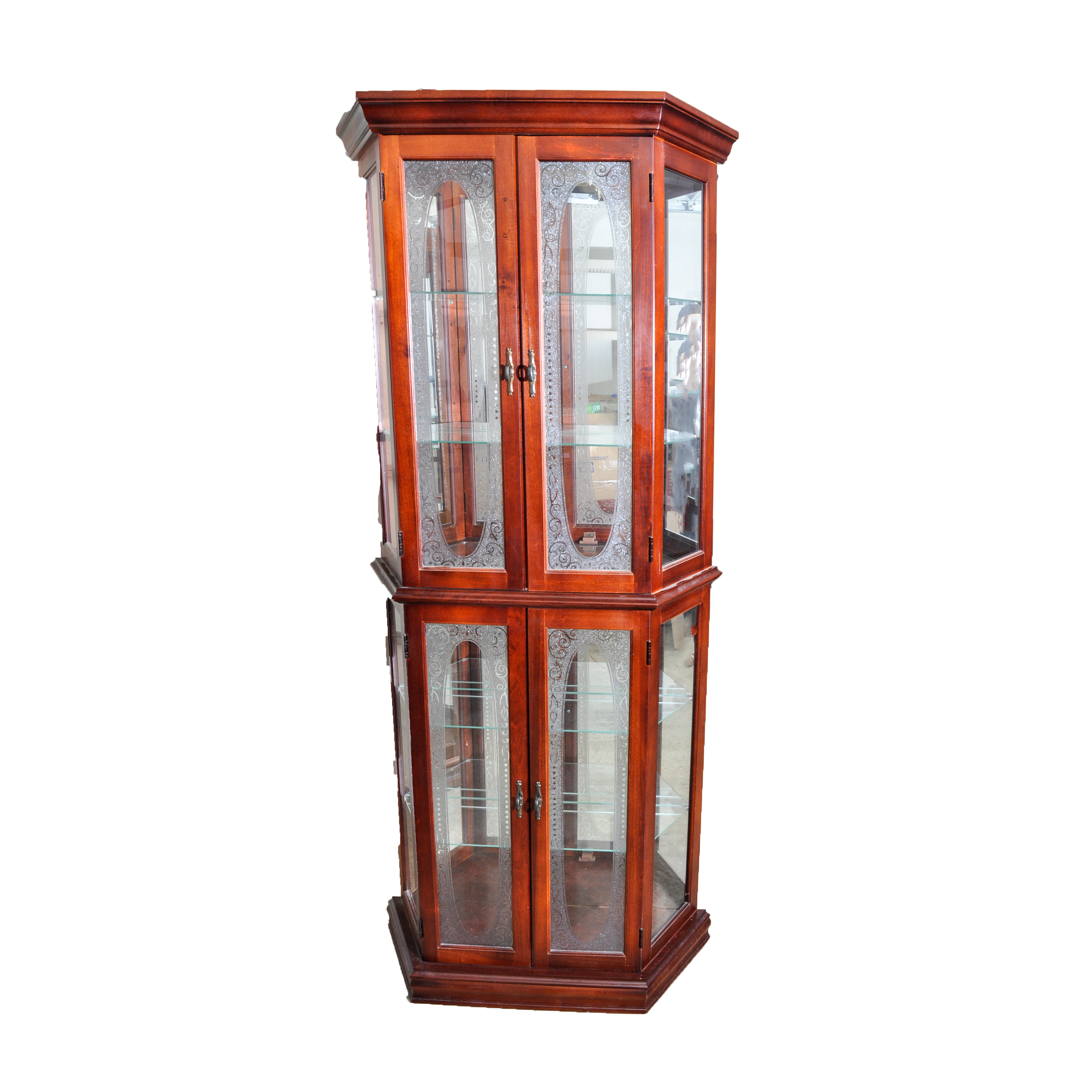 Vintage Etched Glass Curio Cabinet