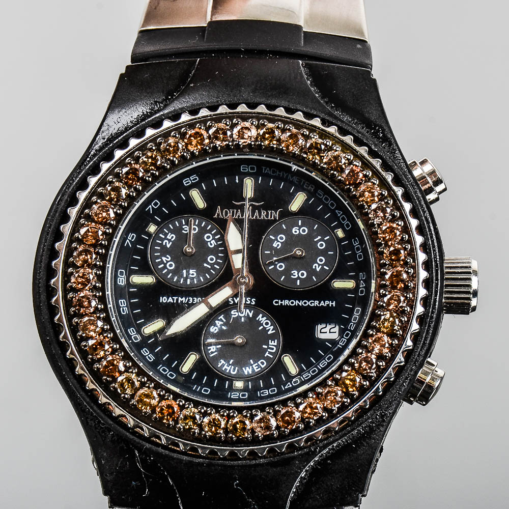 Aquamarin Sea Star Watch with 1.90 CTW Brown Diamond Bezel