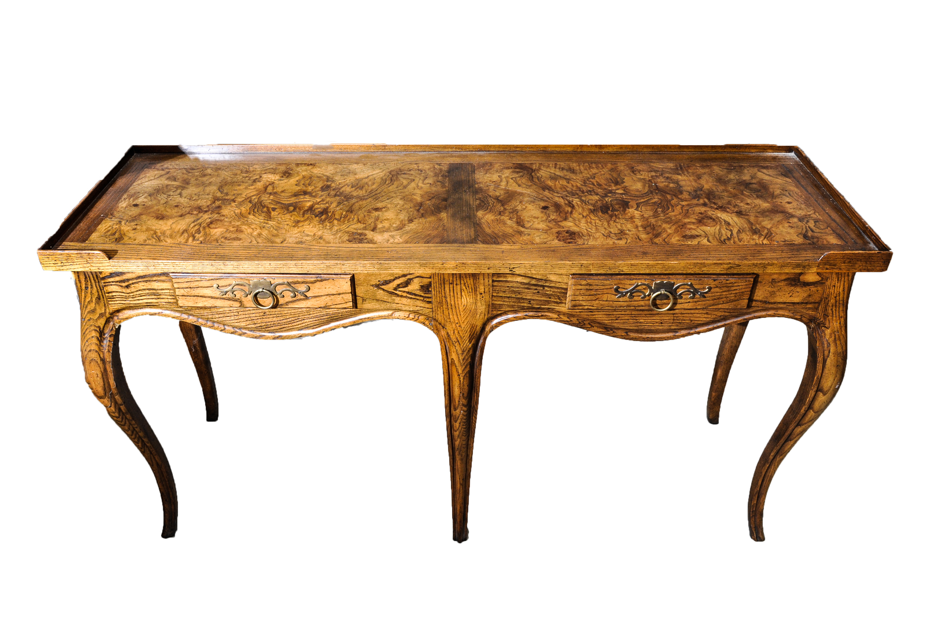 Louis XV Style Burl Top Console Table by Baker