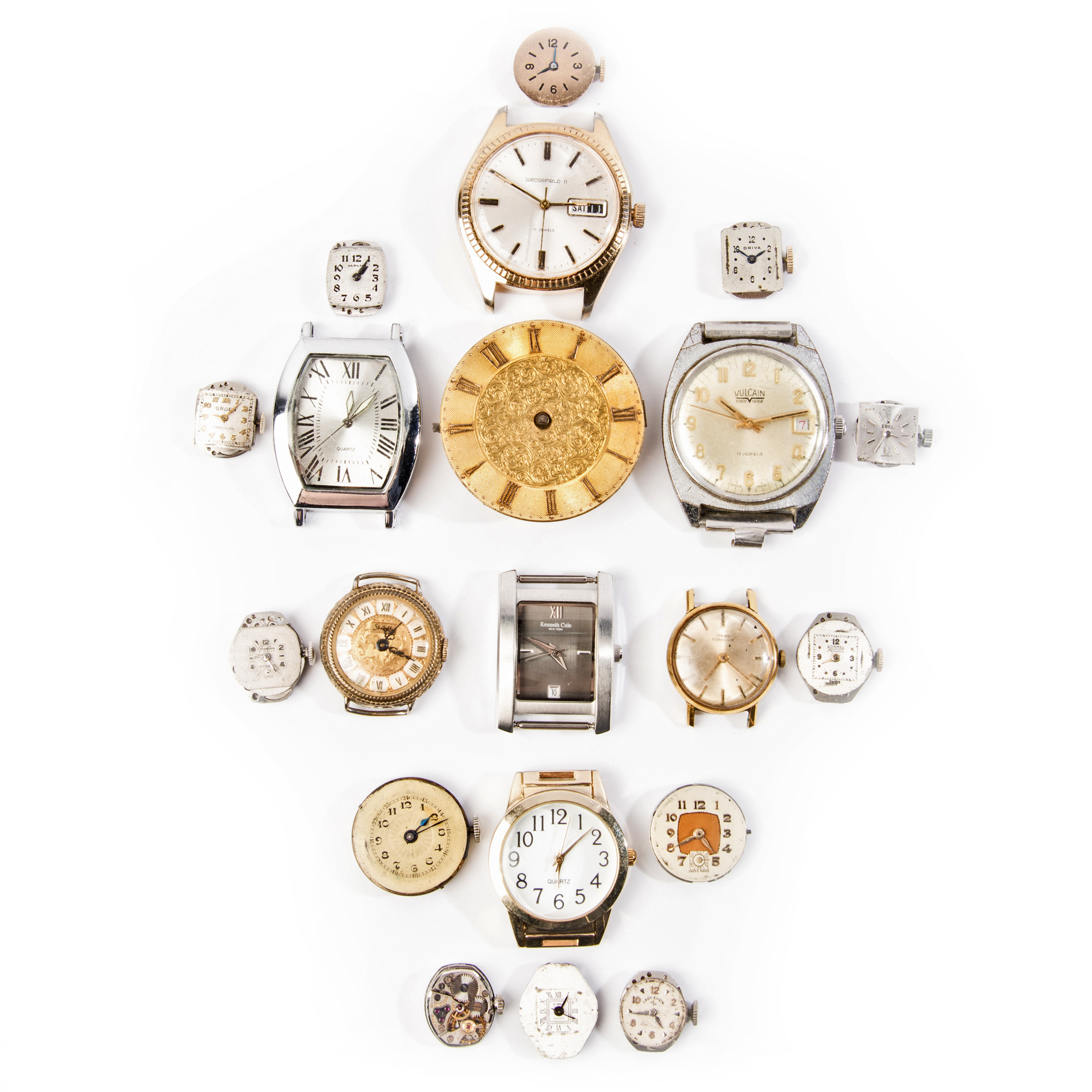 Vintage Watch Faces and Parts Including Ebel, Gruen and Girard Perregaux
